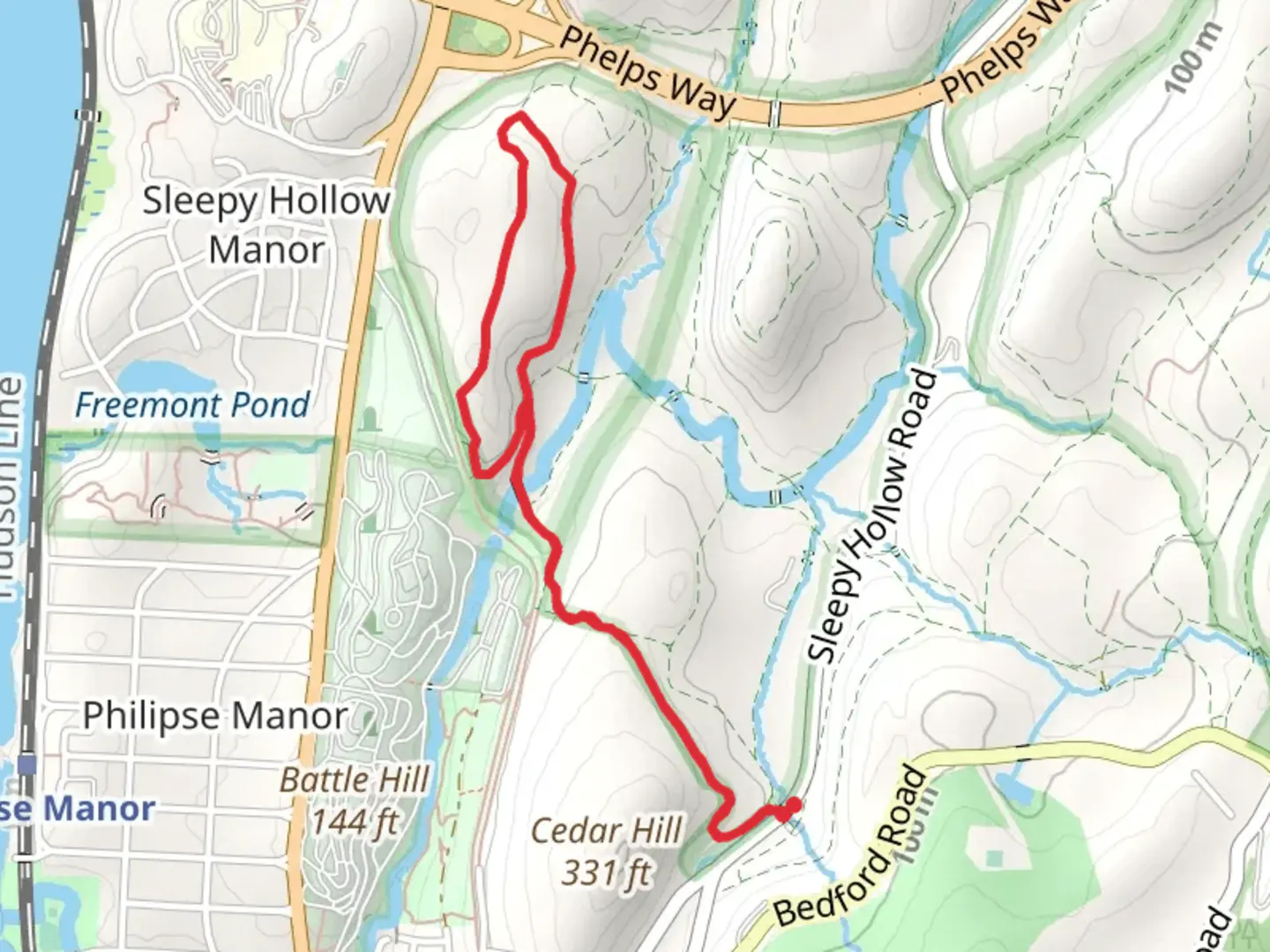 An image depicting the trail Pocantico River Trail and Cedar Hill and its surrounding area.