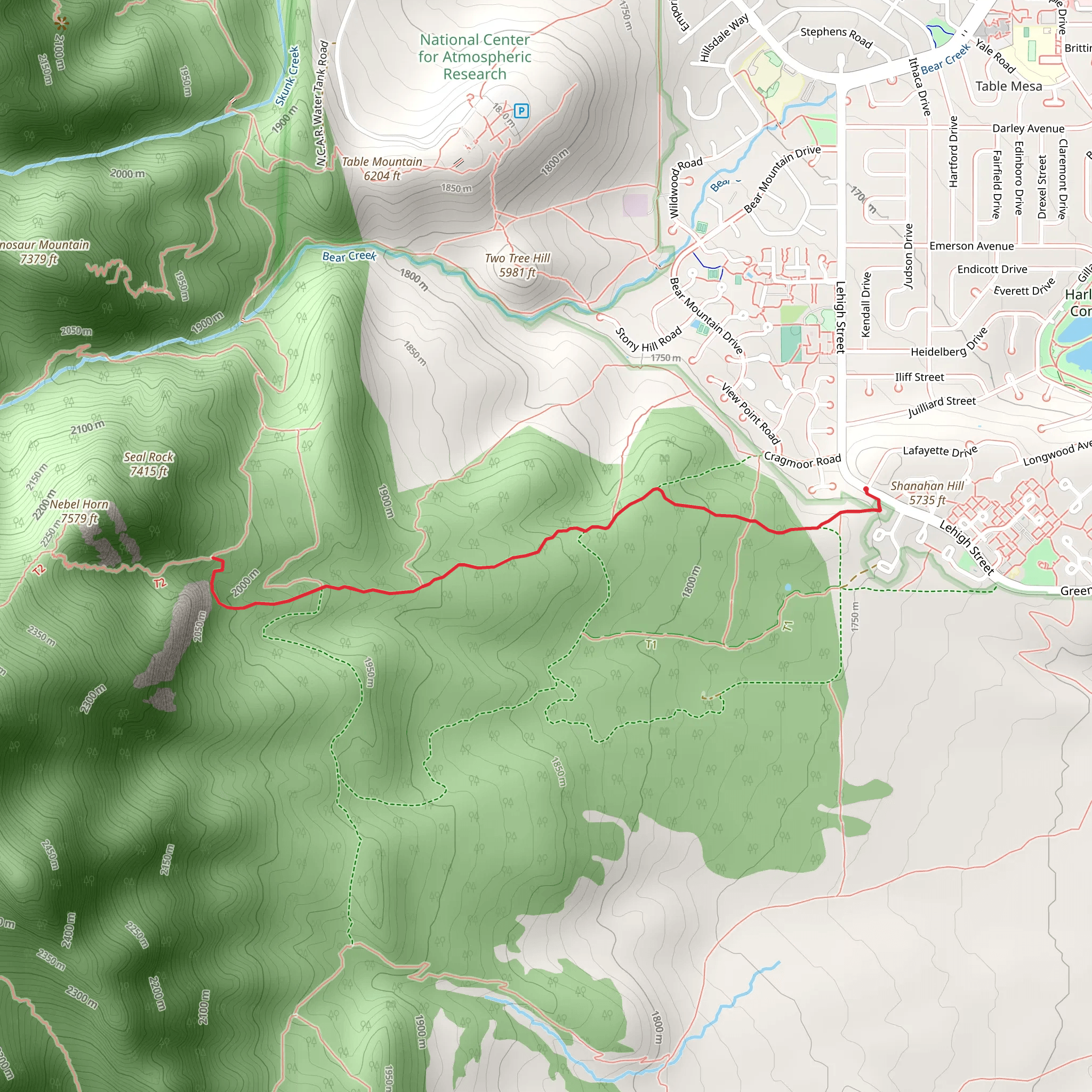 Shanahan - North Fork and Shanahan - Mesa Trail mobile static map