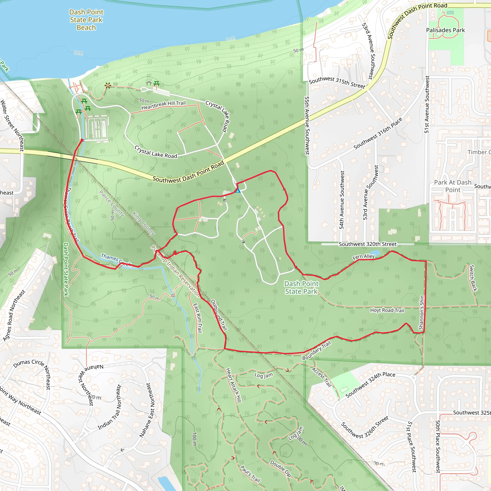 Thames Creek Beach, Fern Alley and Outbound Loop Trail mobile static map