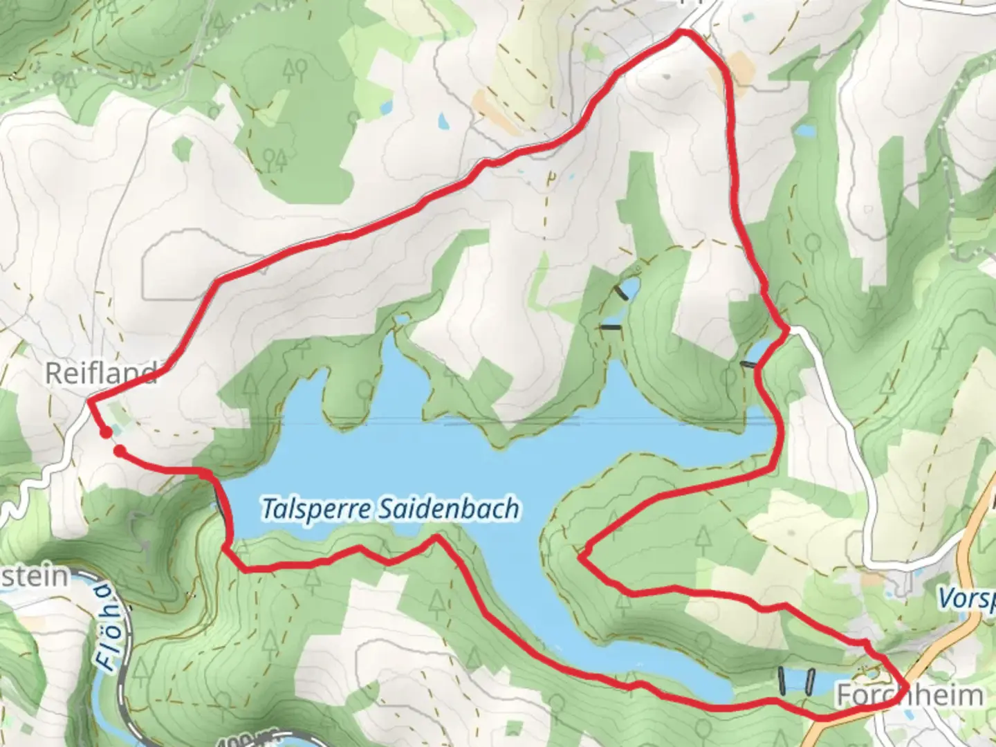 An image depicting the trail Talsperre Saidenbach via Talsperren Rundweg and its surrounding area.