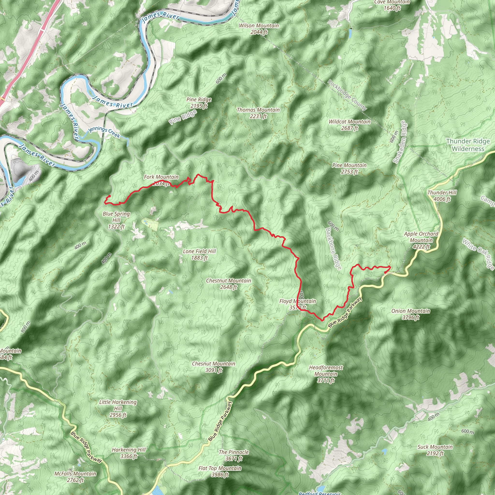 Floyd Mountain and Fork Mountain Appalachian Trail mobile static map