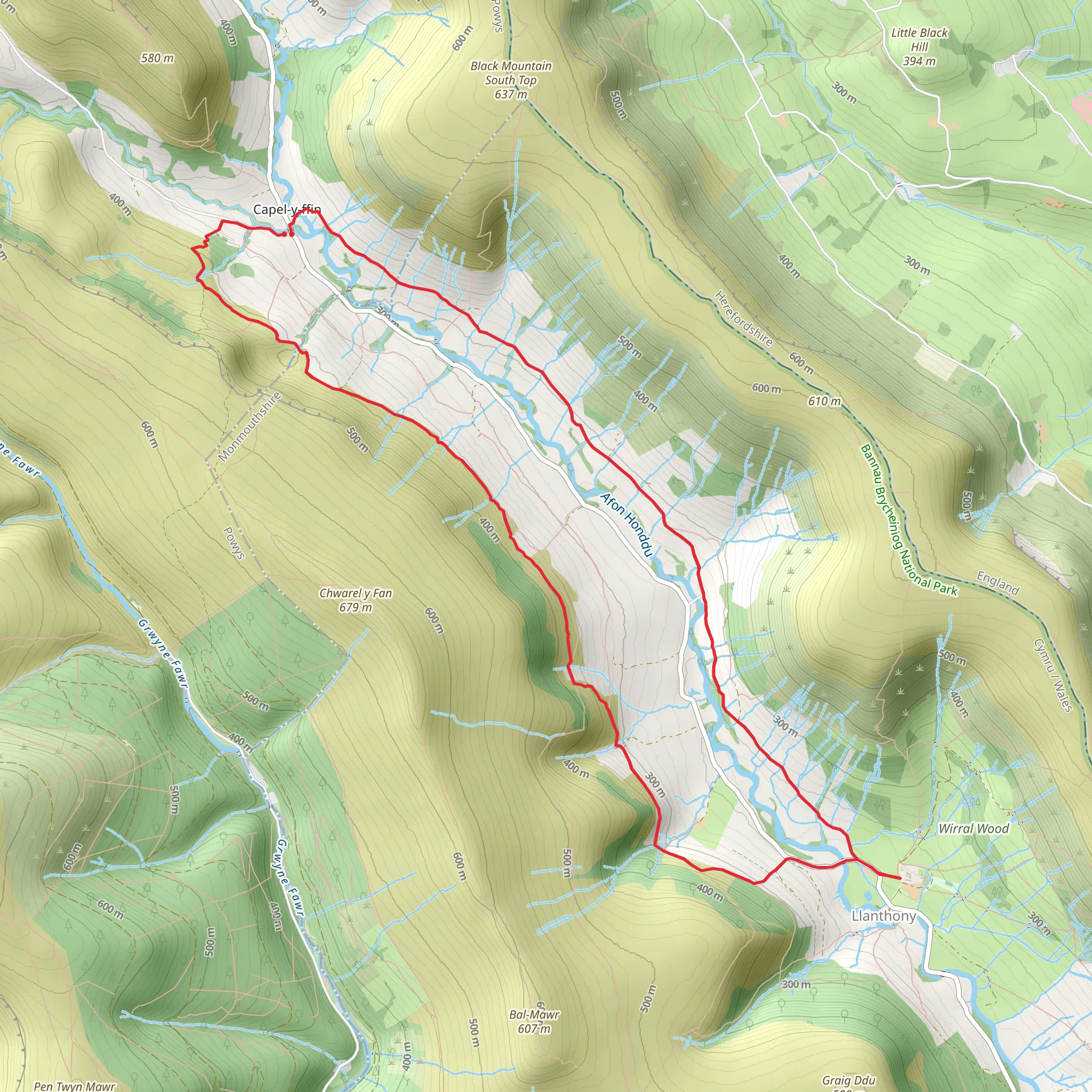 Llanthony Priory from Capel-y-ffin mobile static map