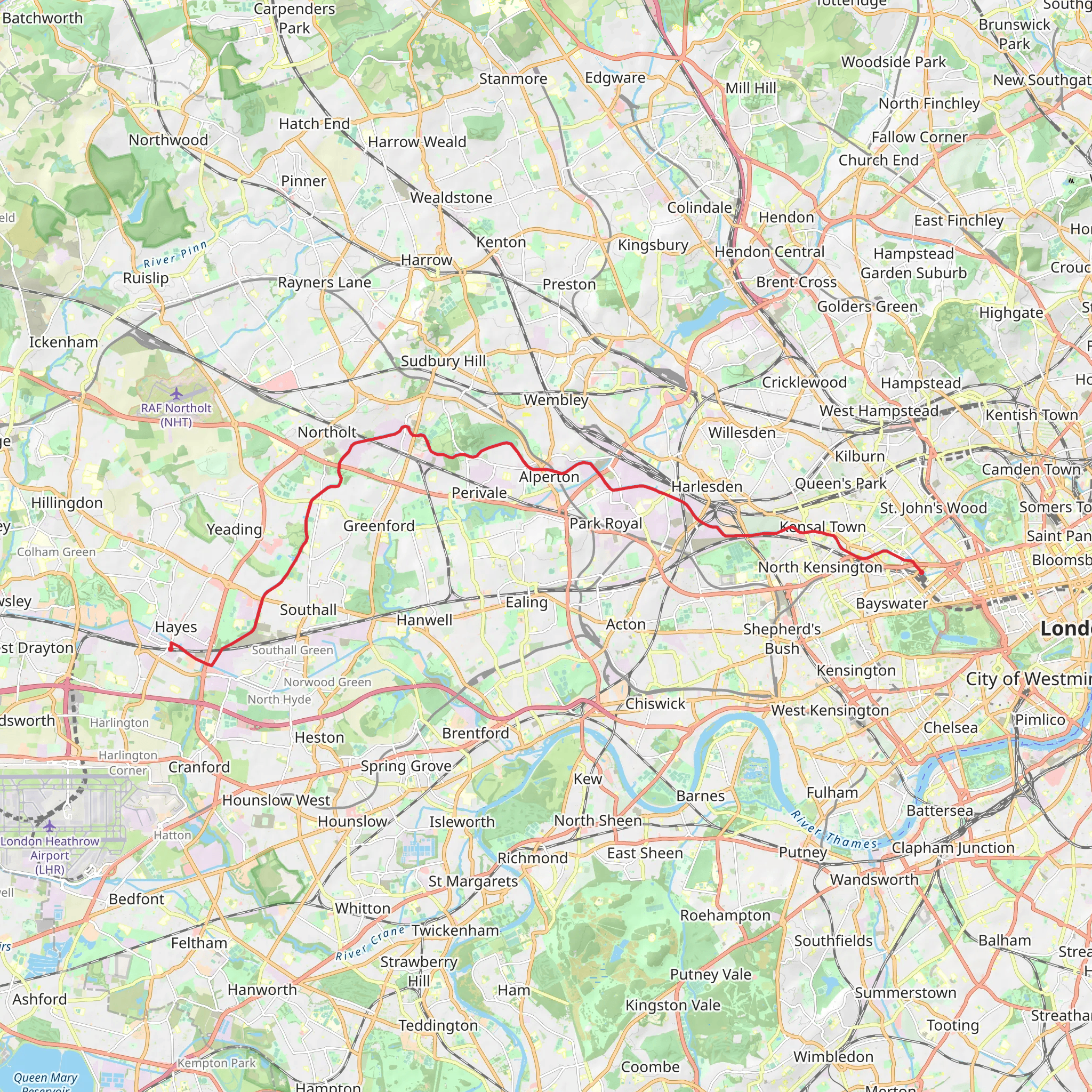 Hayes to Paddington Walk mobile static map