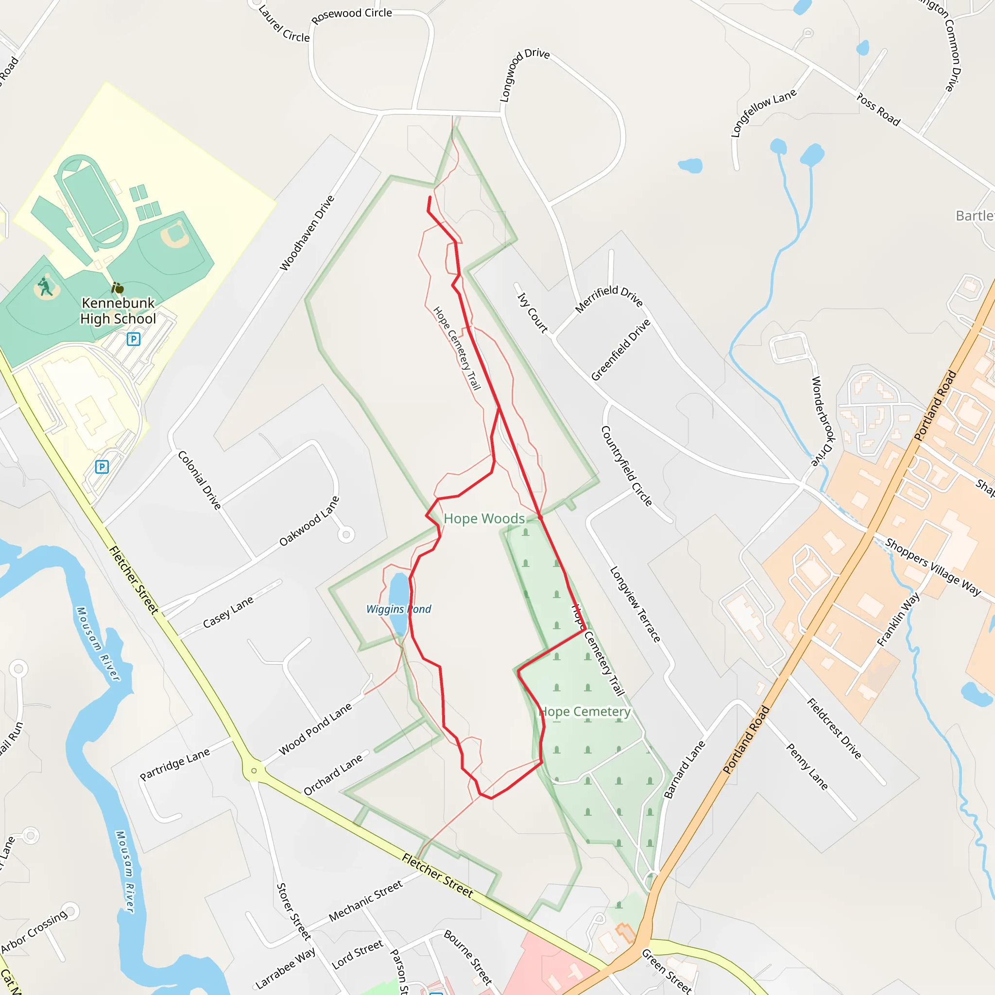 Hope Cemetery - Wiggins Pond Loop mobile static map