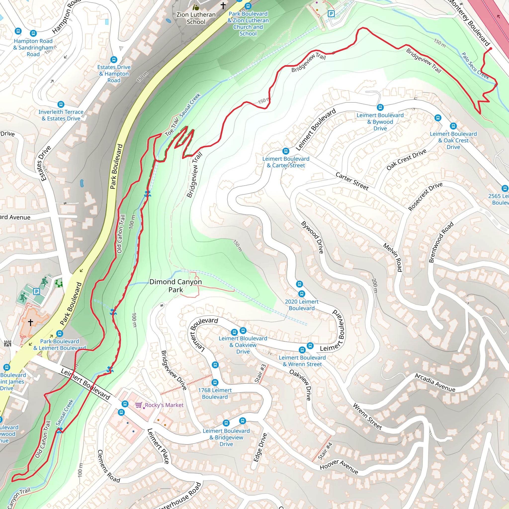 Sausal Creek and Old Cañon Loop via Bridgeview Trail mobile static map