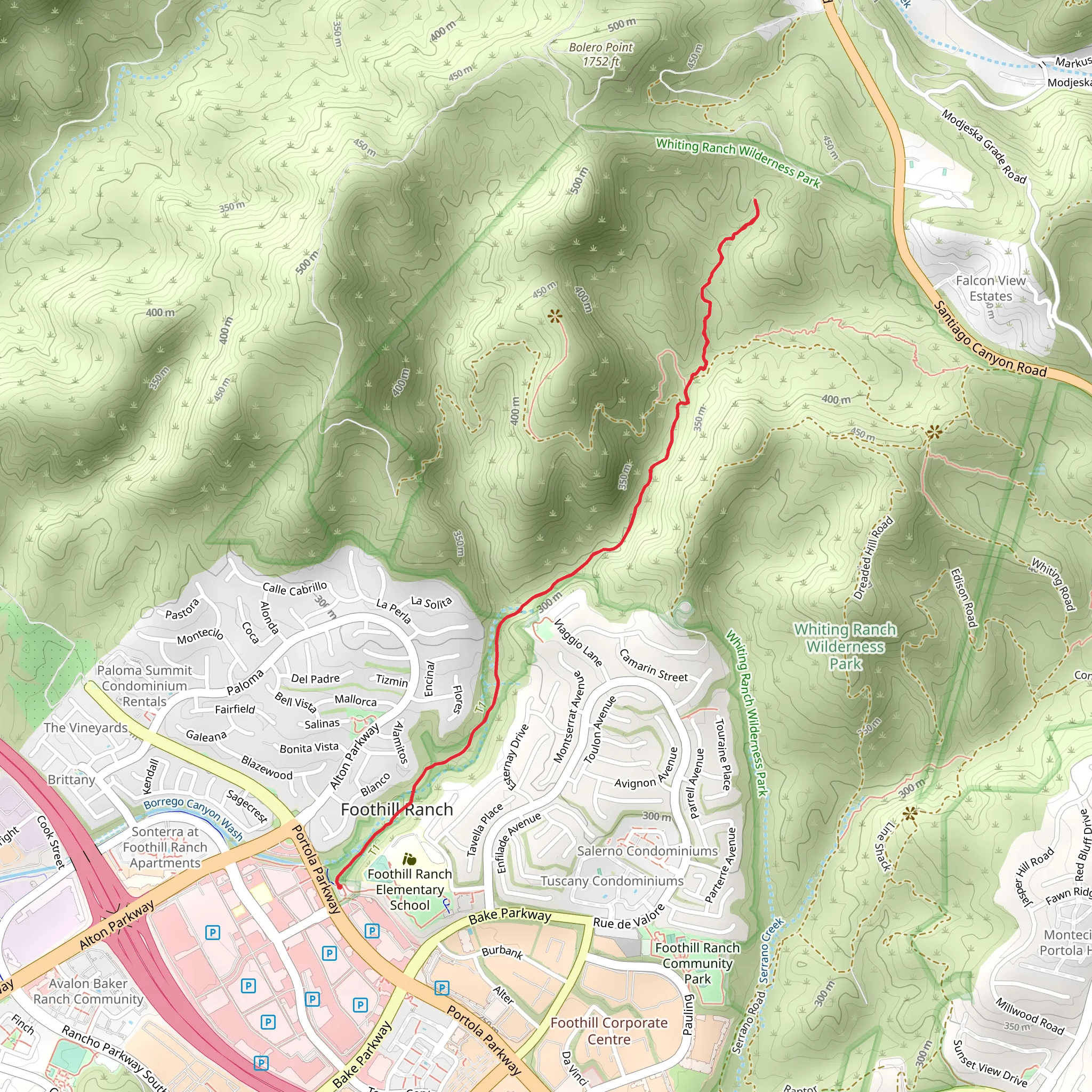 Red Rock Trail via Borrego Canyon Trail mobile static map