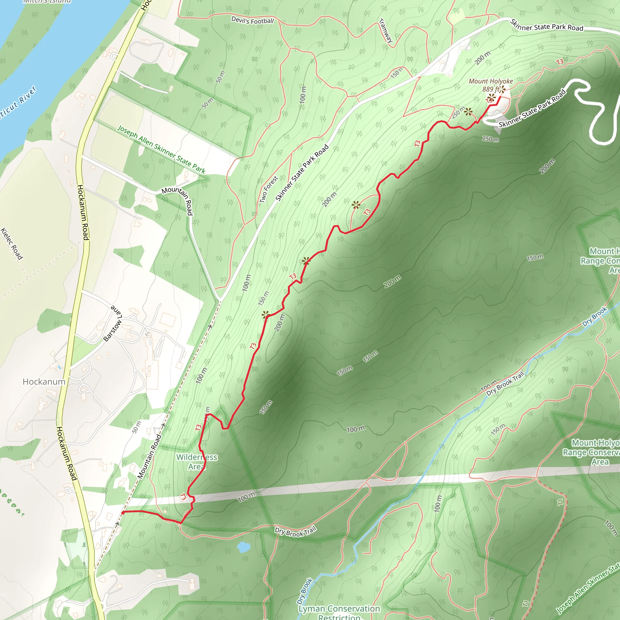 Mount Holyoke via NET-MandM Trail mobile static map