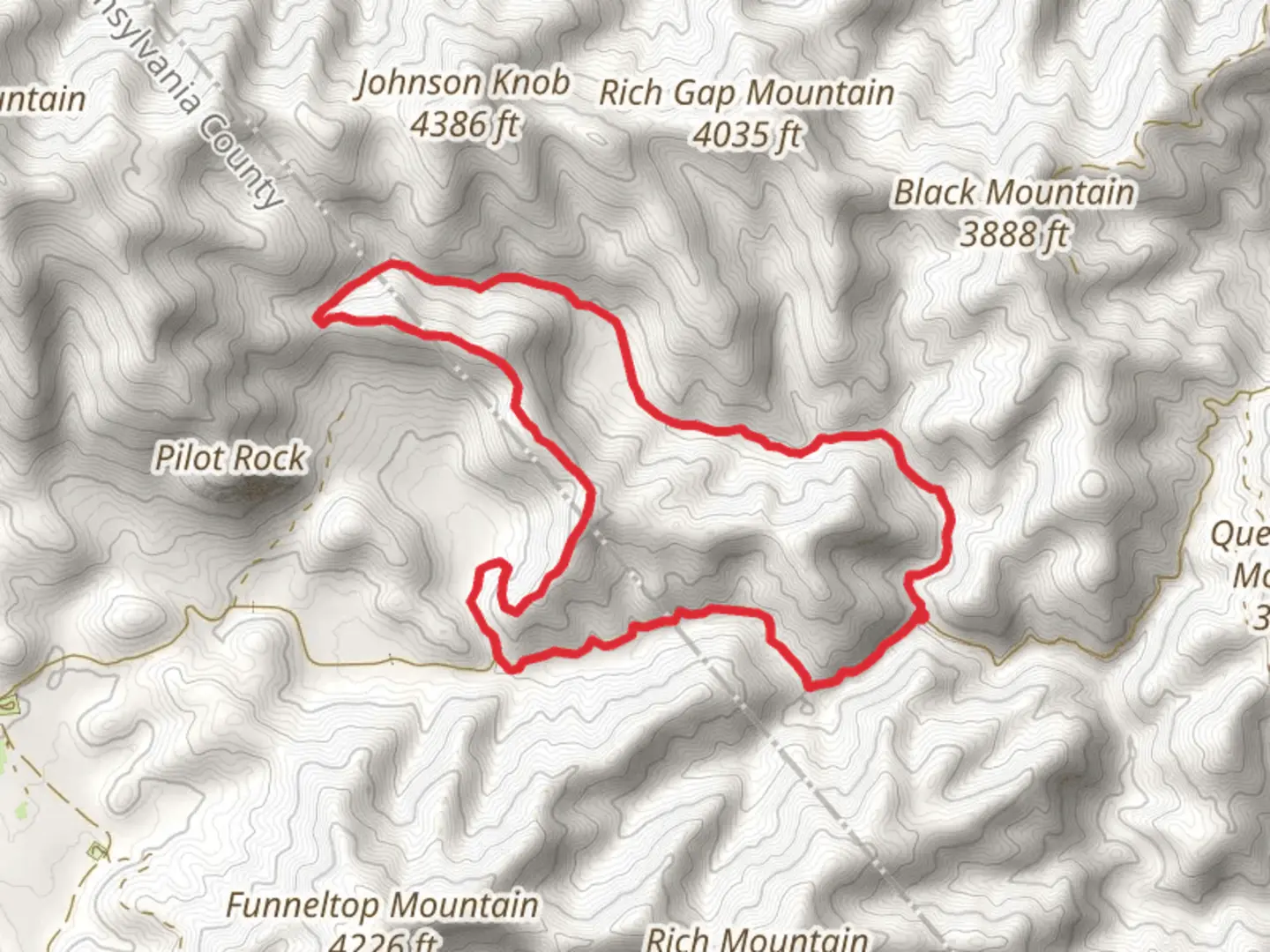 An image depicting the trail Slate Rock Creek Falls and Pilot Cove Loop and its surrounding area.
