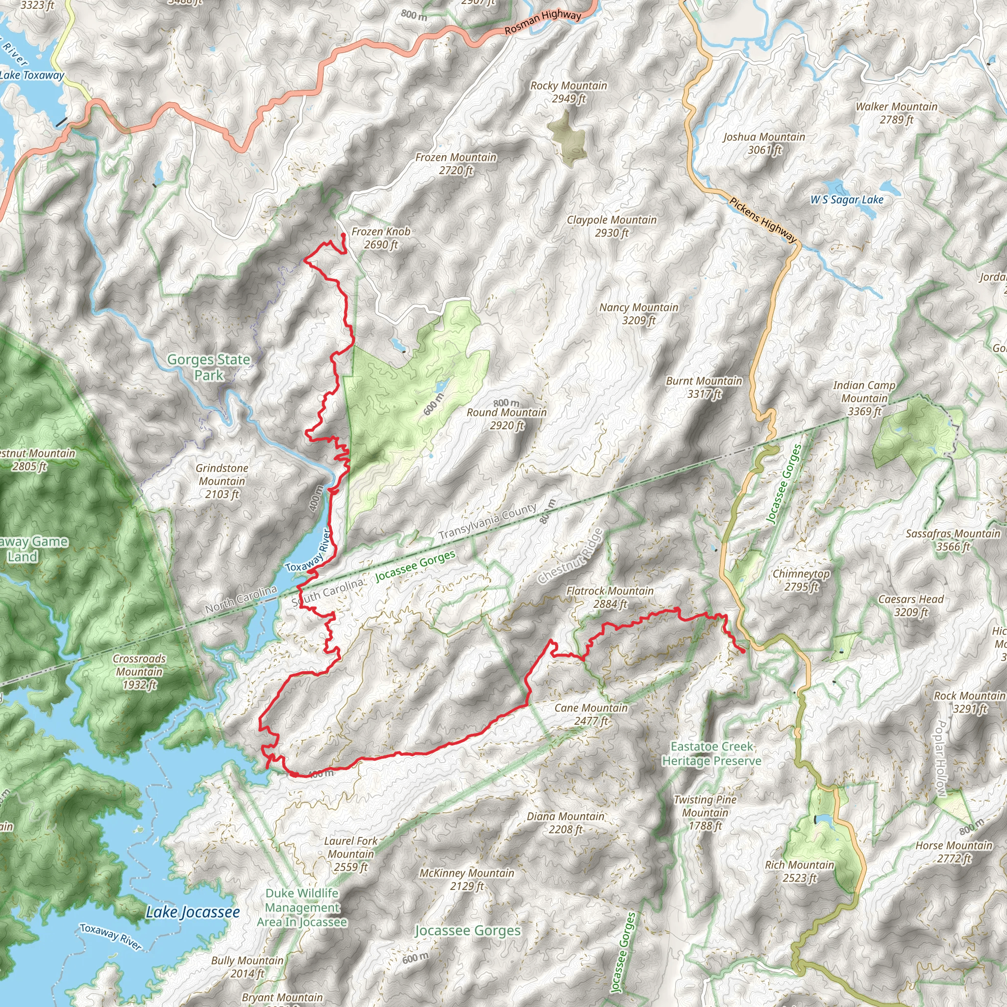 Auger Hole, Canebrake and Foothills Trail mobile static map