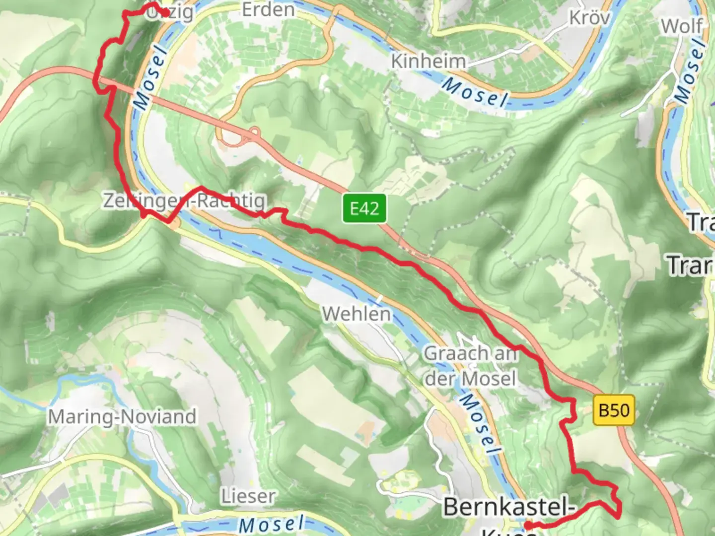 An image depicting the trail Bernkastelkues to Urzig Walk via Mosel and its surrounding area.