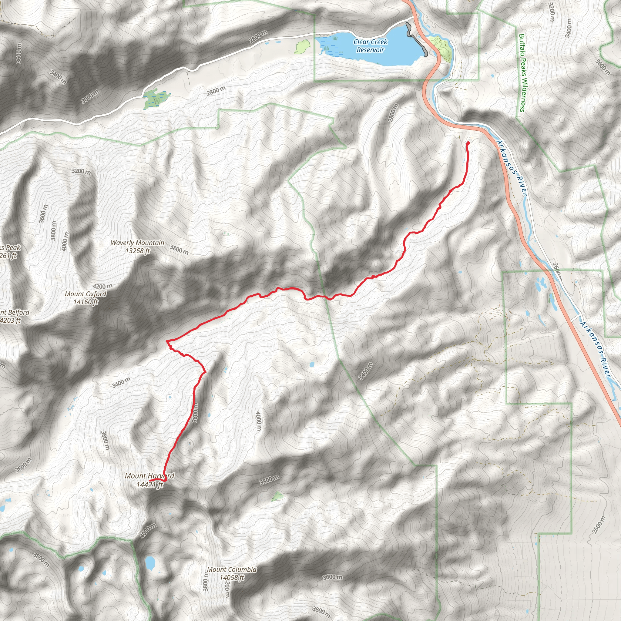 Mount Harvard via Pine Creek Trail mobile static map
