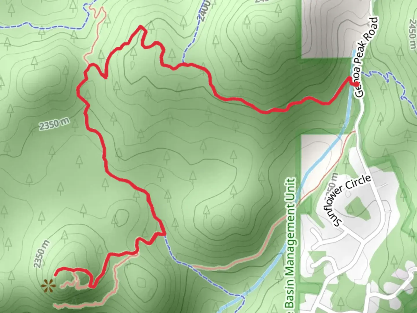 An image depicting the trail Castle Rock Trail via Tahoe Rim Trail and its surrounding area.