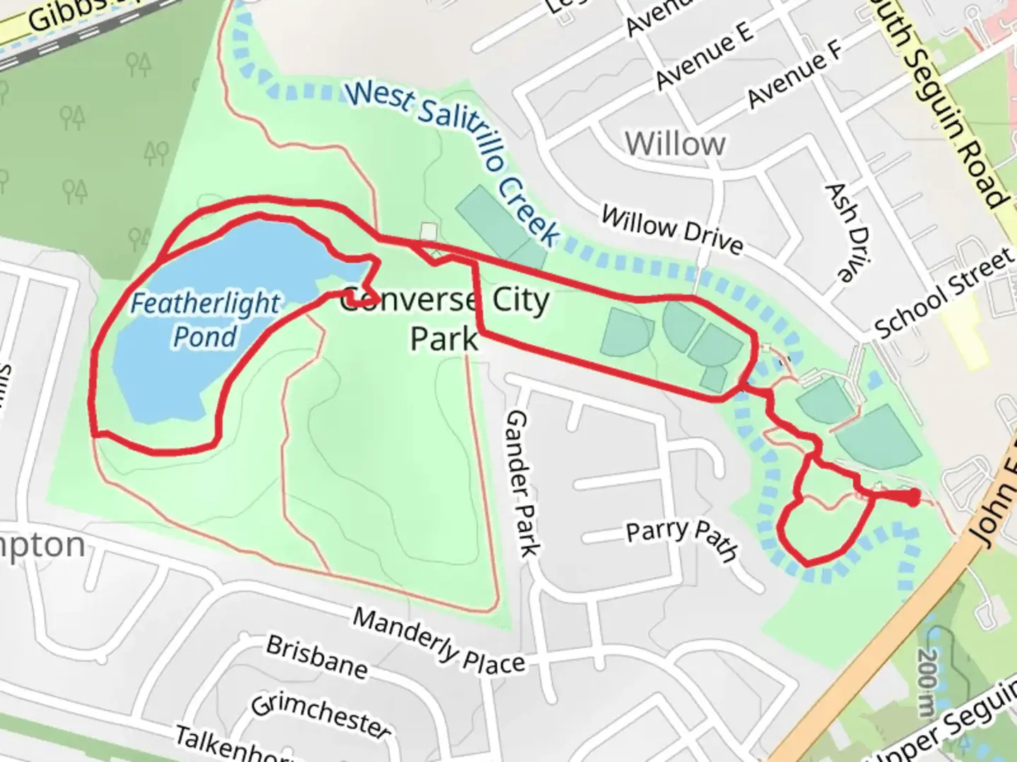 An image depicting the trail Featherlight Pond Loop - Converse City Park and its surrounding area.