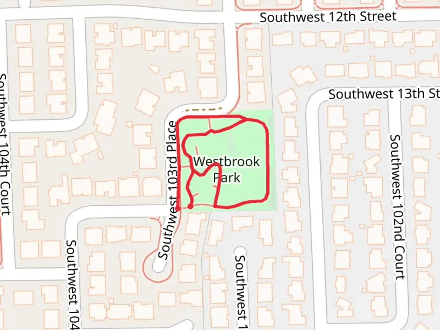 An image depicting the trail Westbrook Park Loop and its surrounding area.