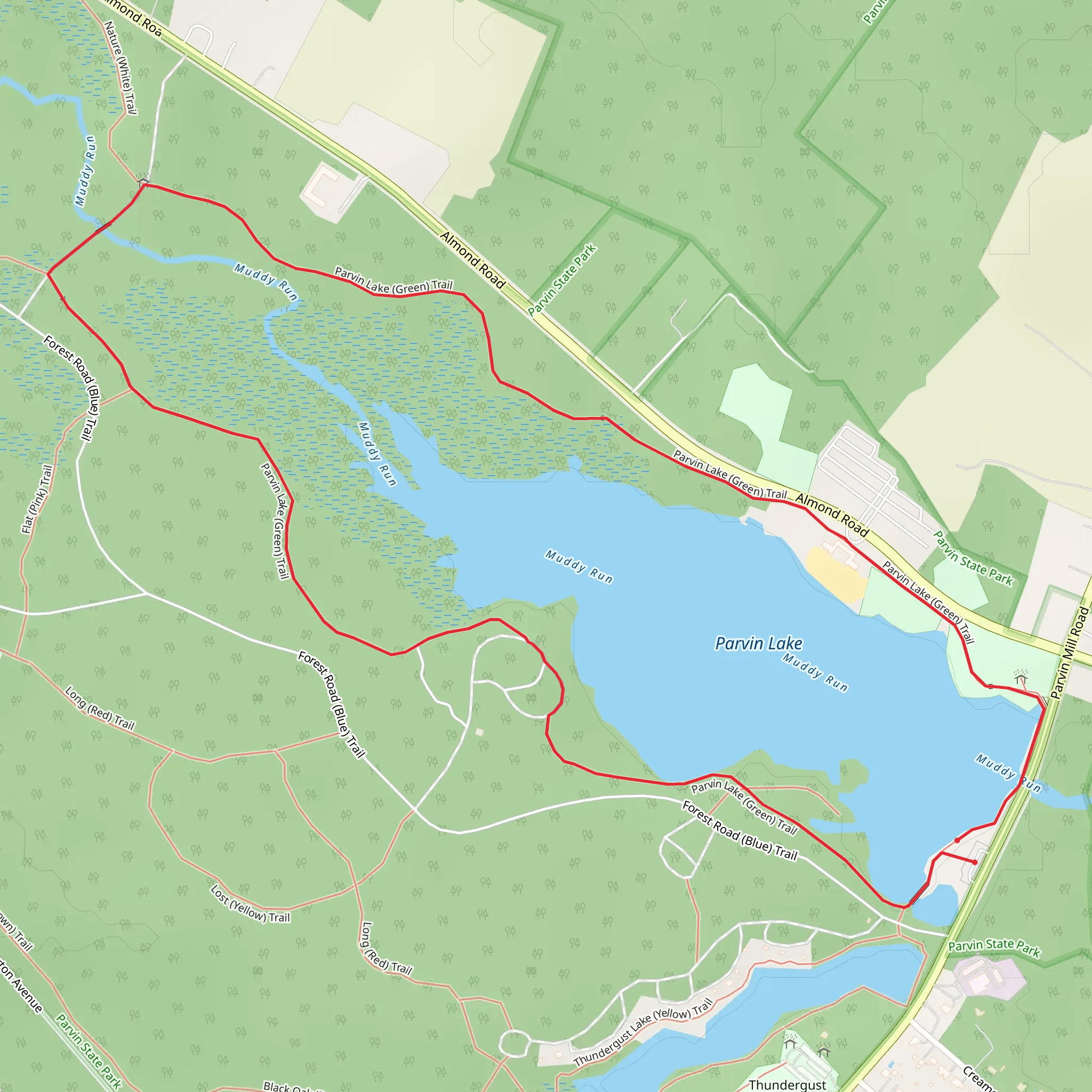 Parvin Lake Green Loop Trail mobile static map