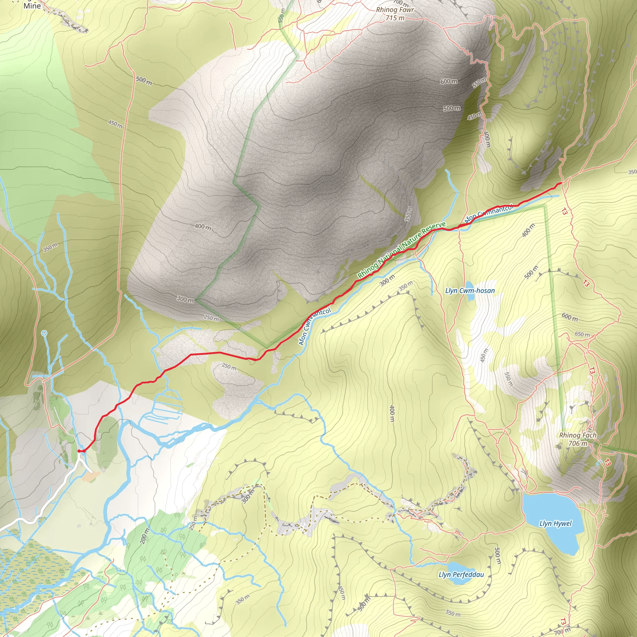 Bwlch Drws-Ardudwy from Cwm Nantcol mobile static map