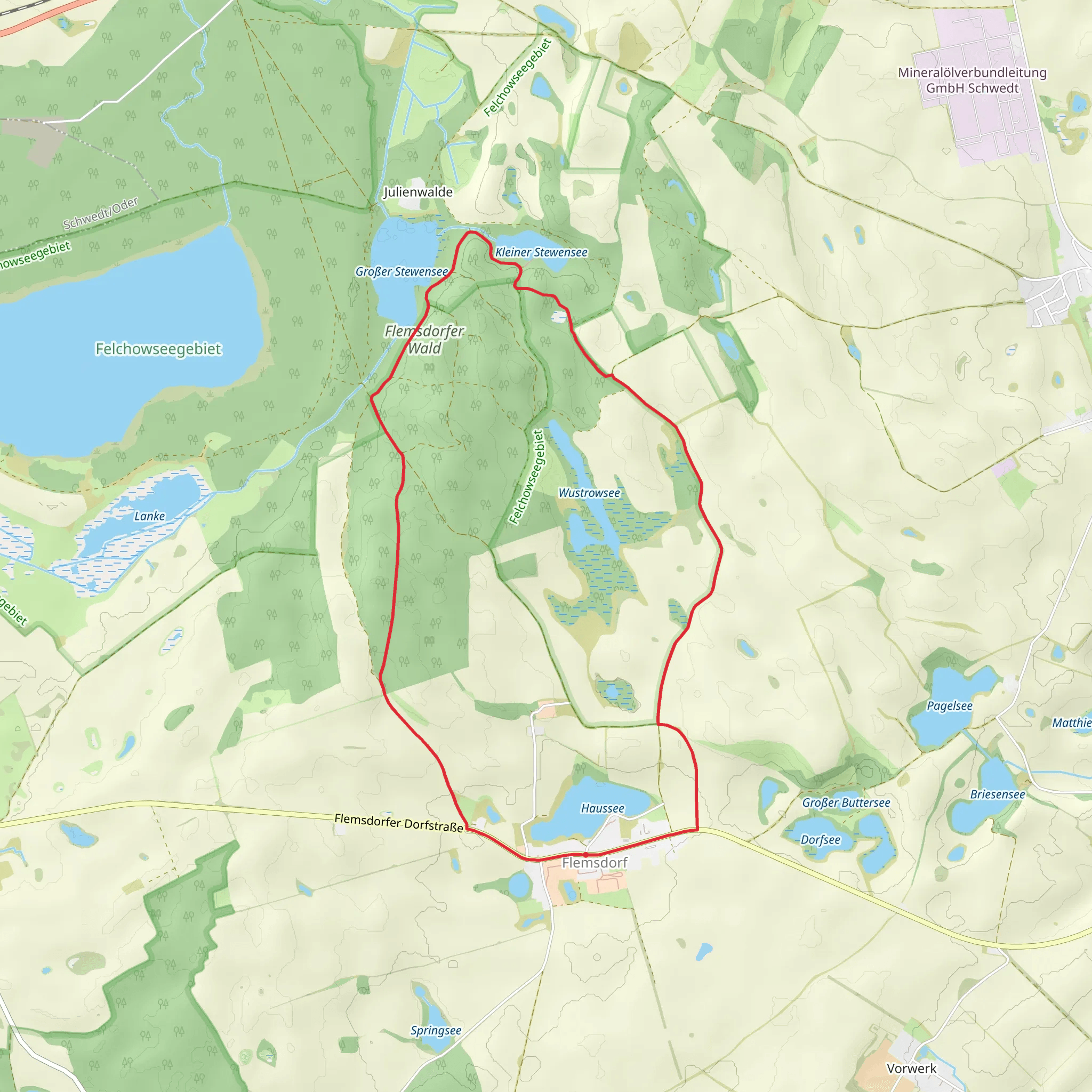 Großer Stewensee and Kleiner Buttersee via Flemsdorfer Wald mobile static map
