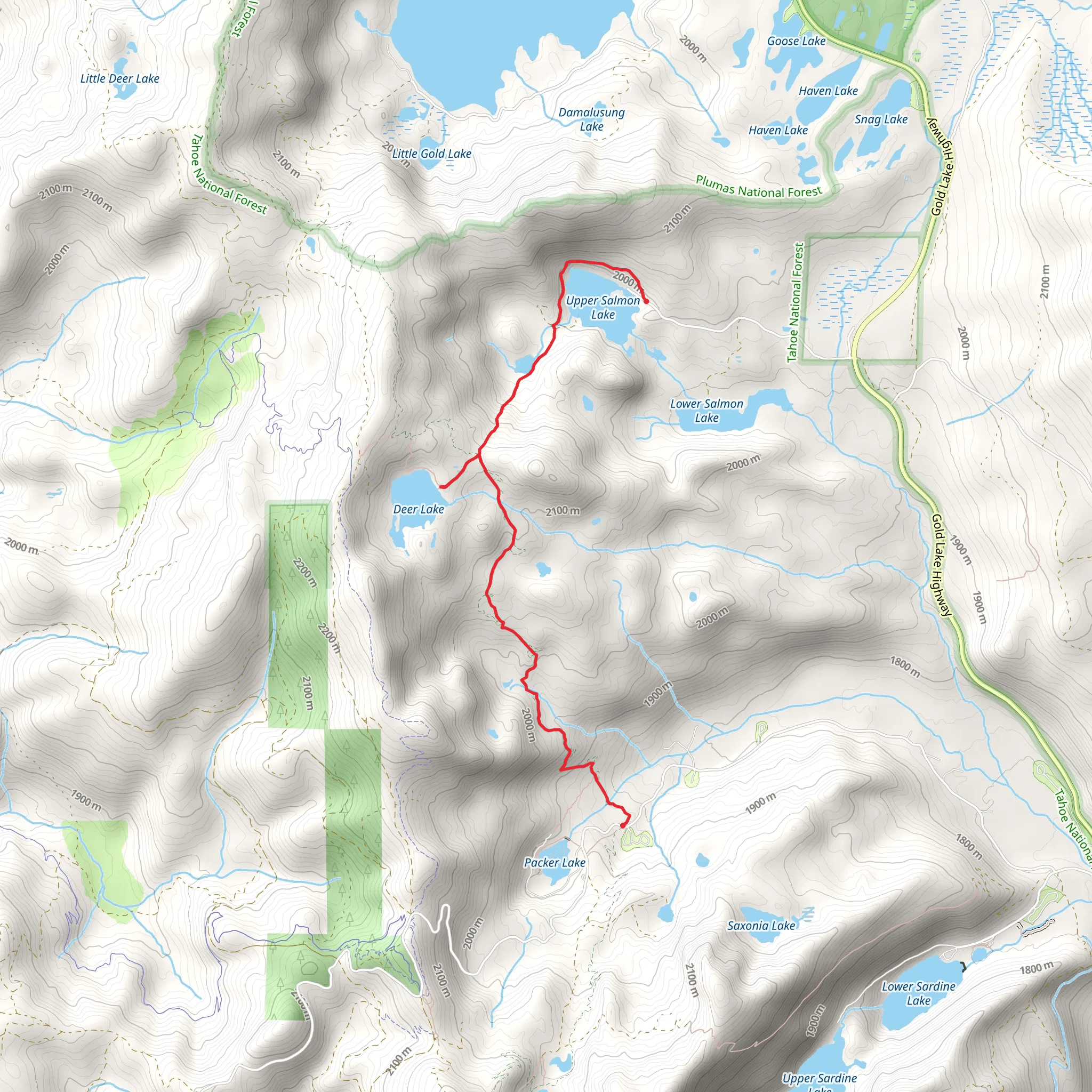 Upper Salmon Lake, Deer Lake and Pacific Crest Trail mobile static map