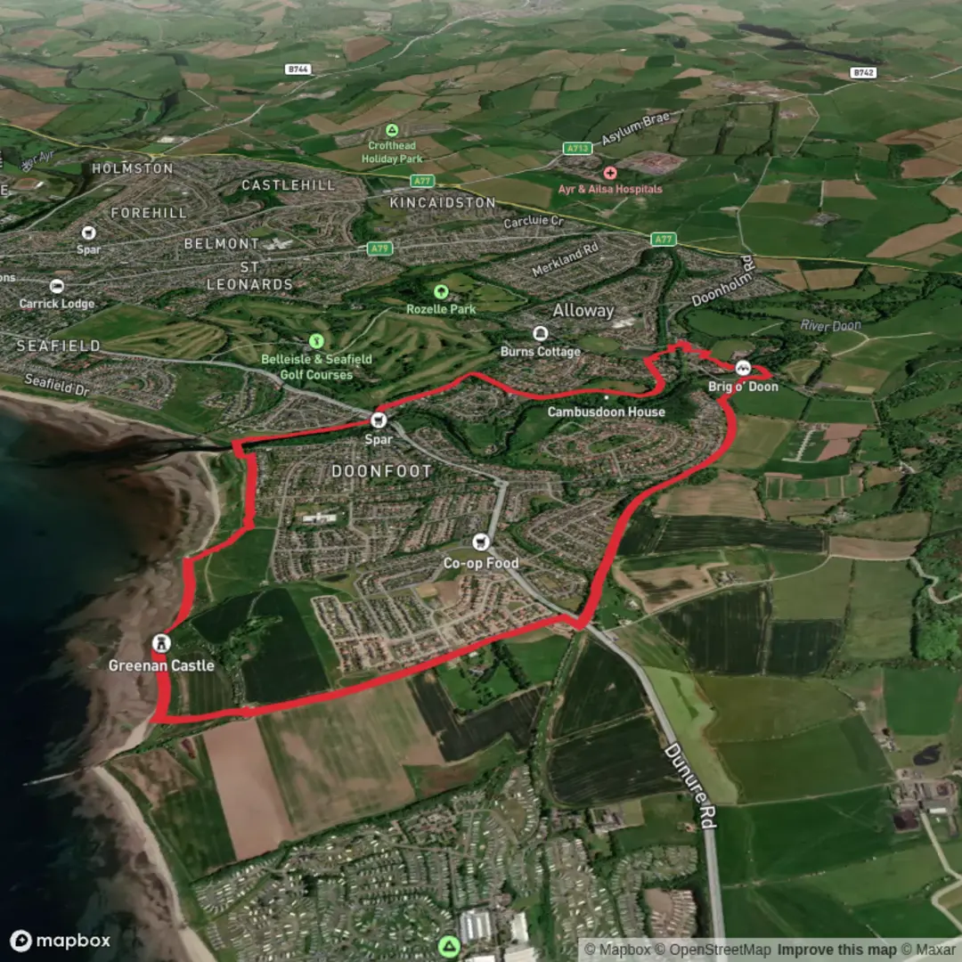 An image depicting the trail Burns Cafe and back and its surrounding area.