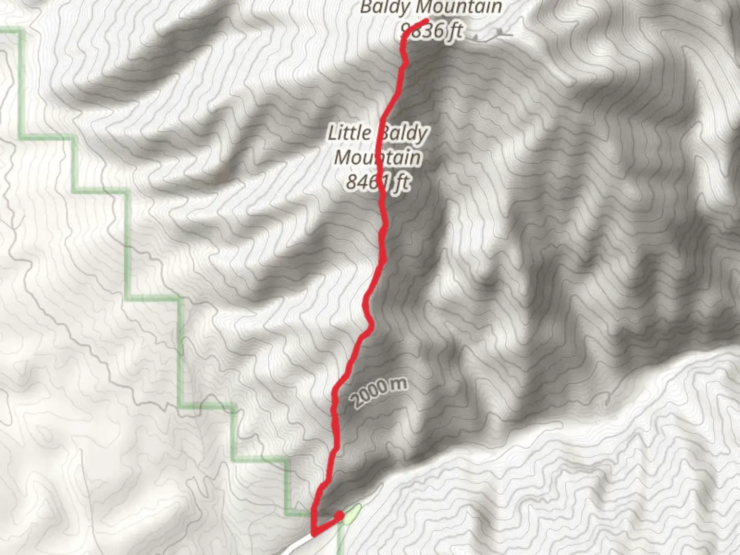 An image depicting the trail Baldy Mountain from Palisades Creek Road and its surrounding area.