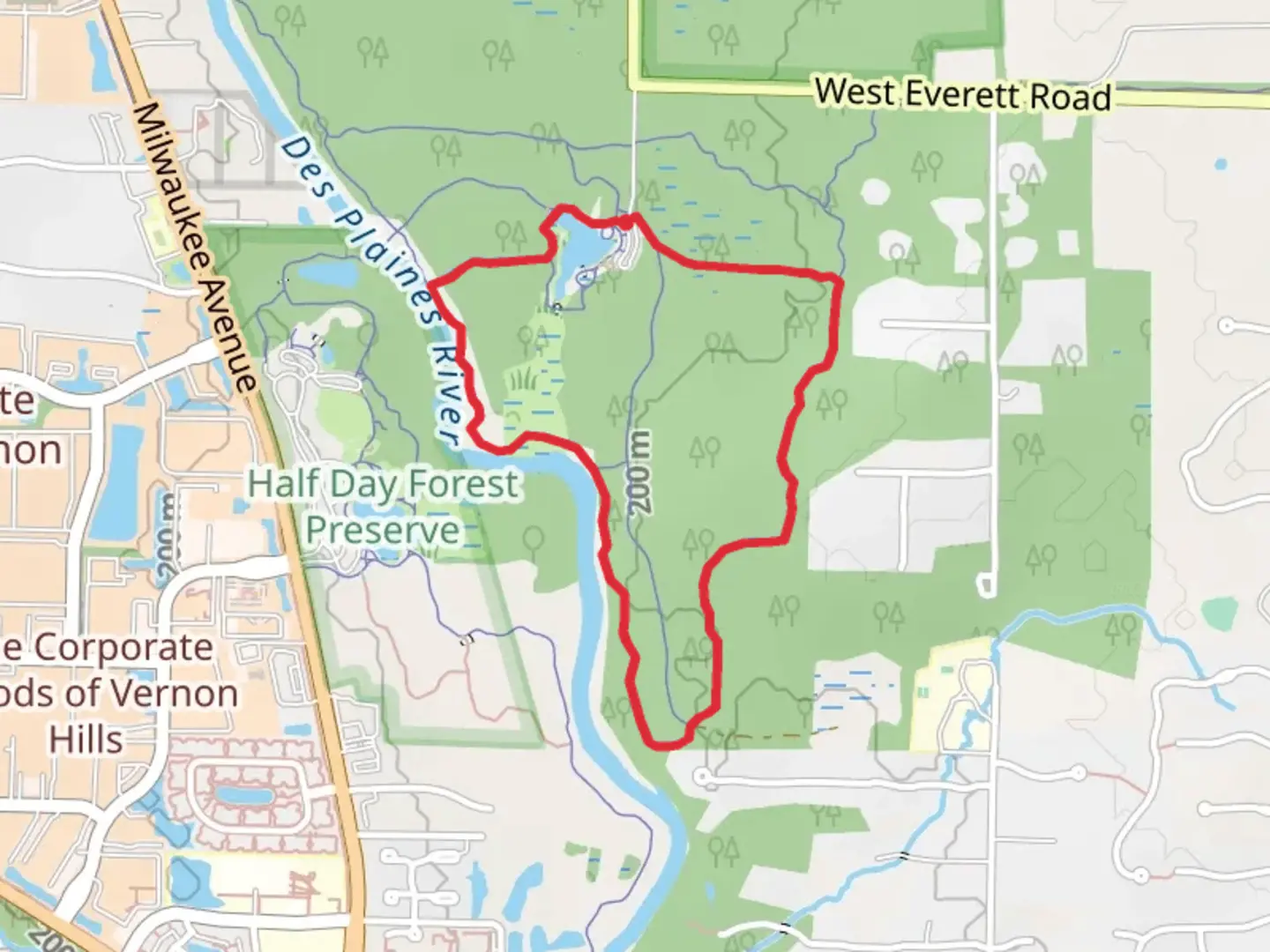 An image depicting the trail Des Plaines River Loop and its surrounding area.