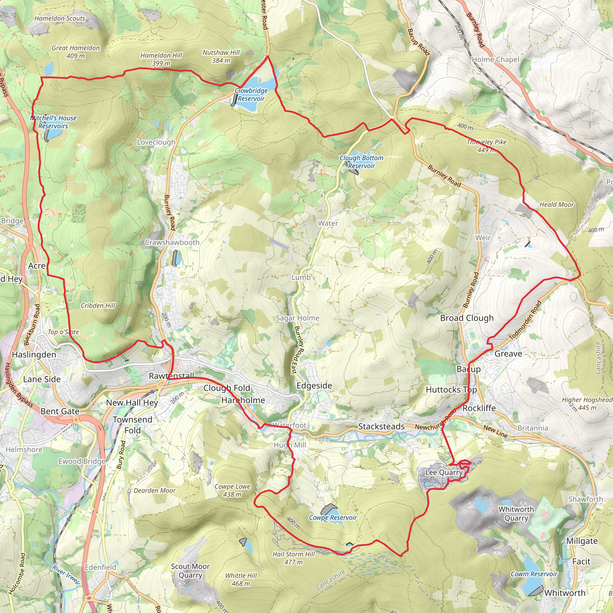 Bacup, Rawtenstall and Clow Bridge Loop via Clowbridge Reservoir mobile static map