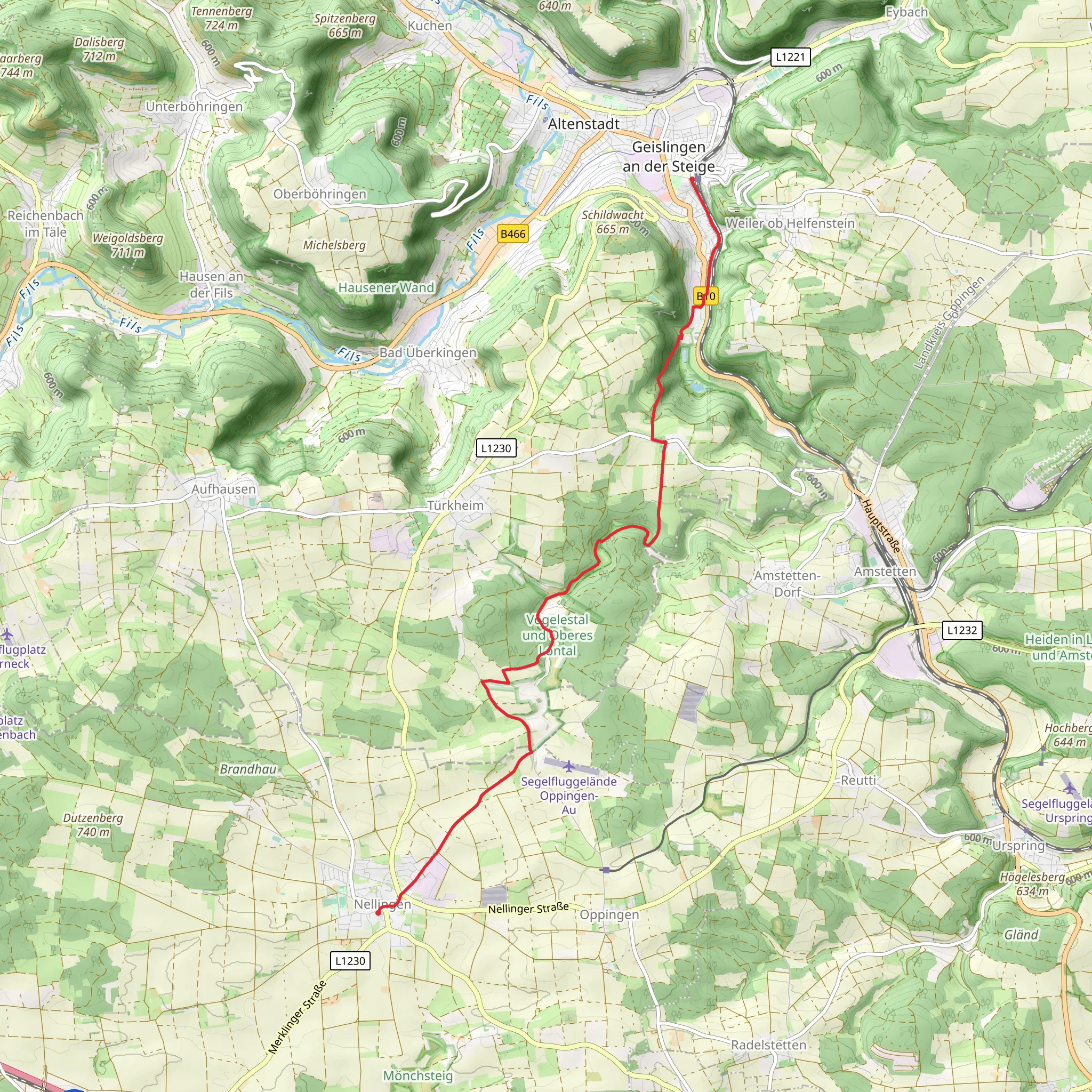 Nellingen to Geislingen via Verbindungsweg mobile static map