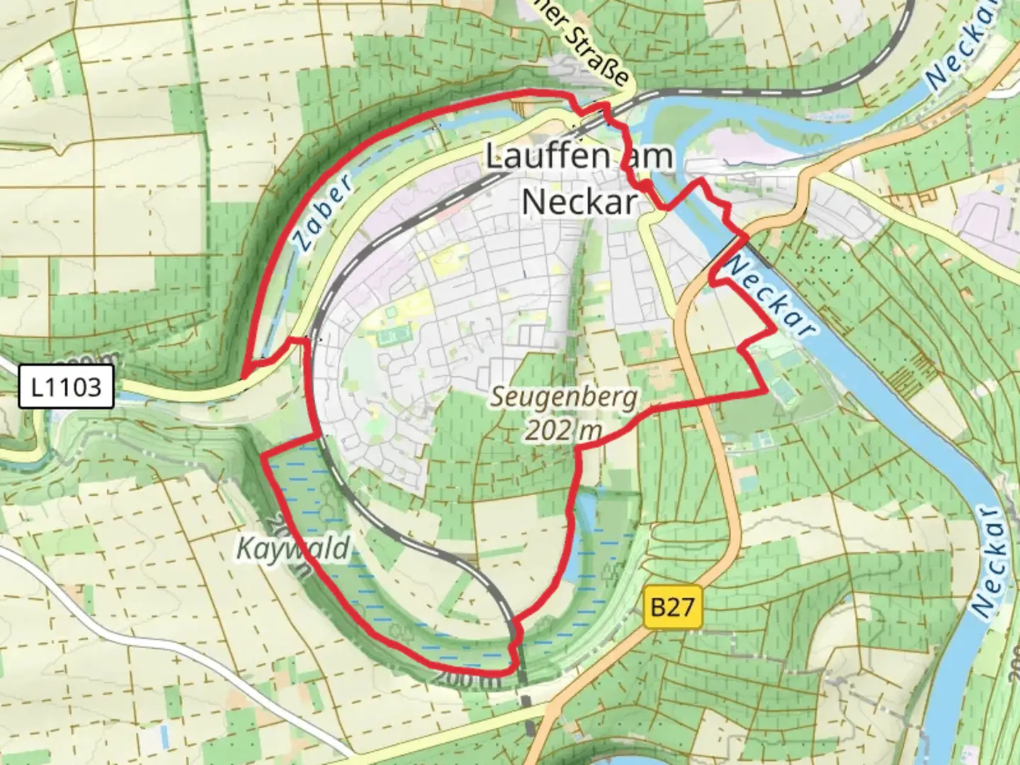 An image depicting the trail Neckar via Lauffener Katzenbeisser Runde and its surrounding area.