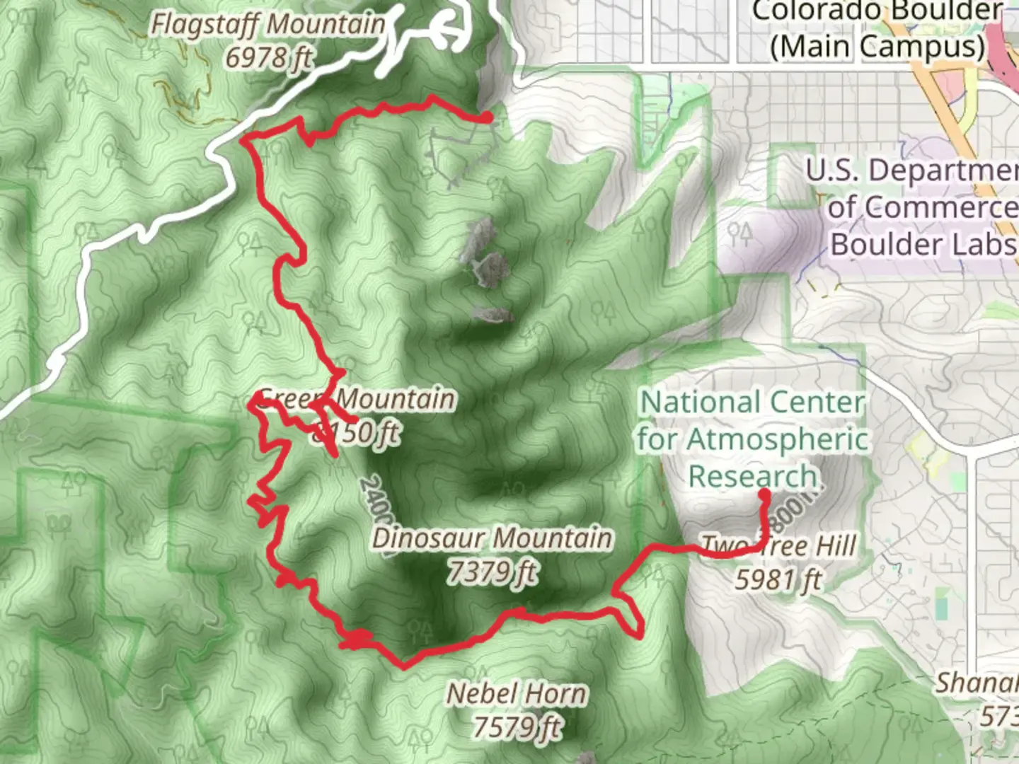 An image depicting the trail Bear Canyon, Green Mountain and Gregory Canyon Trail and its surrounding area.