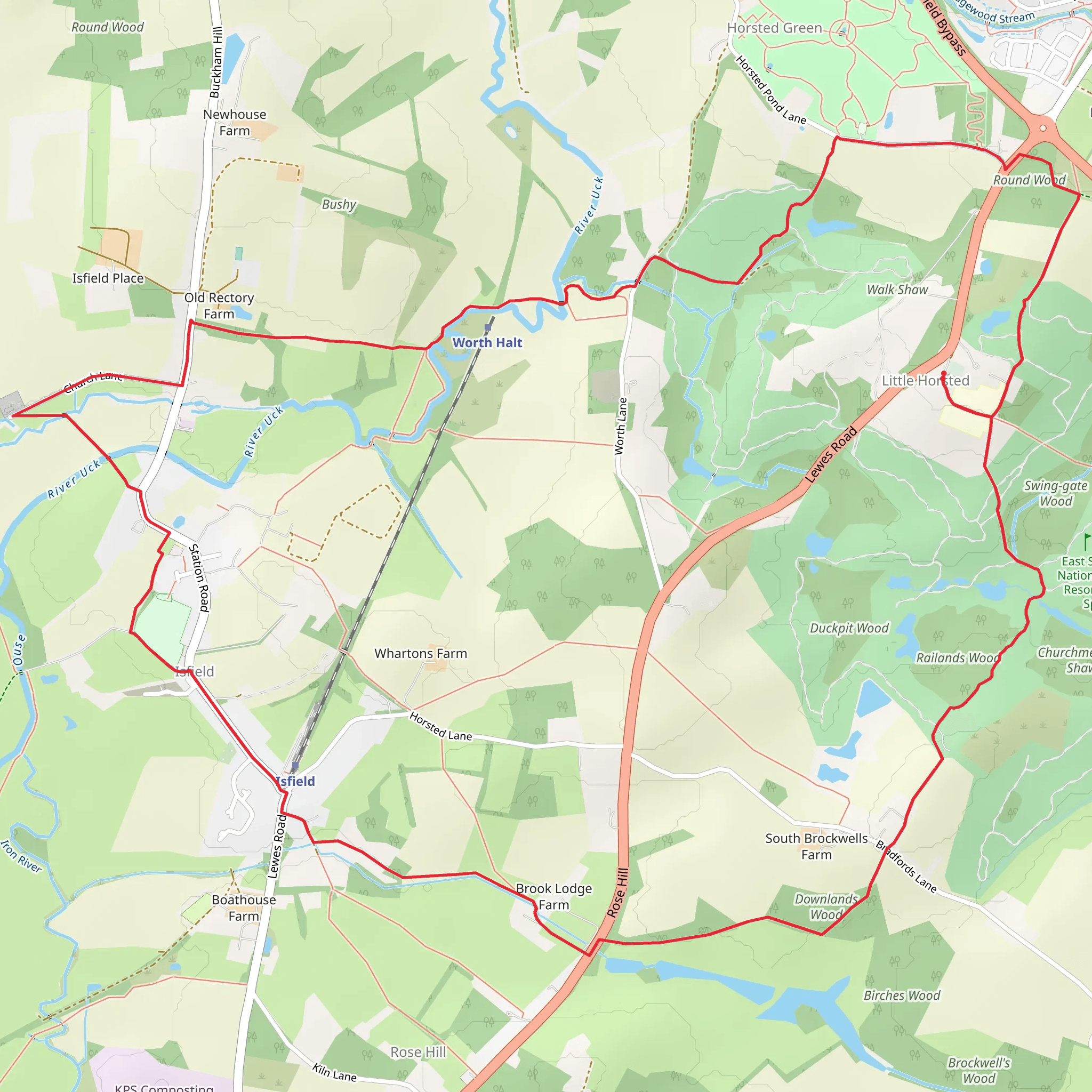 Downlands Wood and Isfield Country Park Loop mobile static map