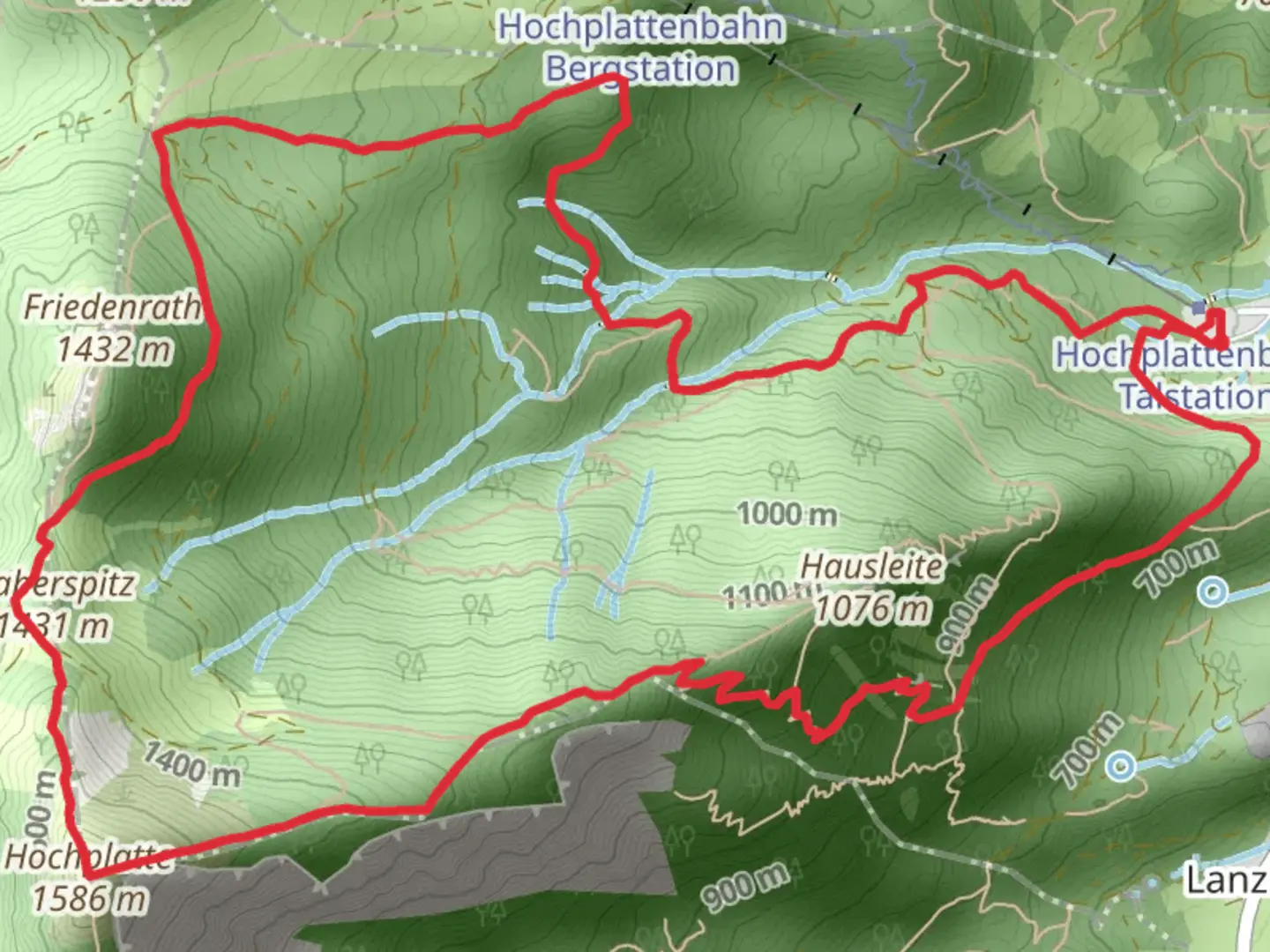 An image depicting the trail Haberspitz and Hochplatte Loop and its surrounding area.