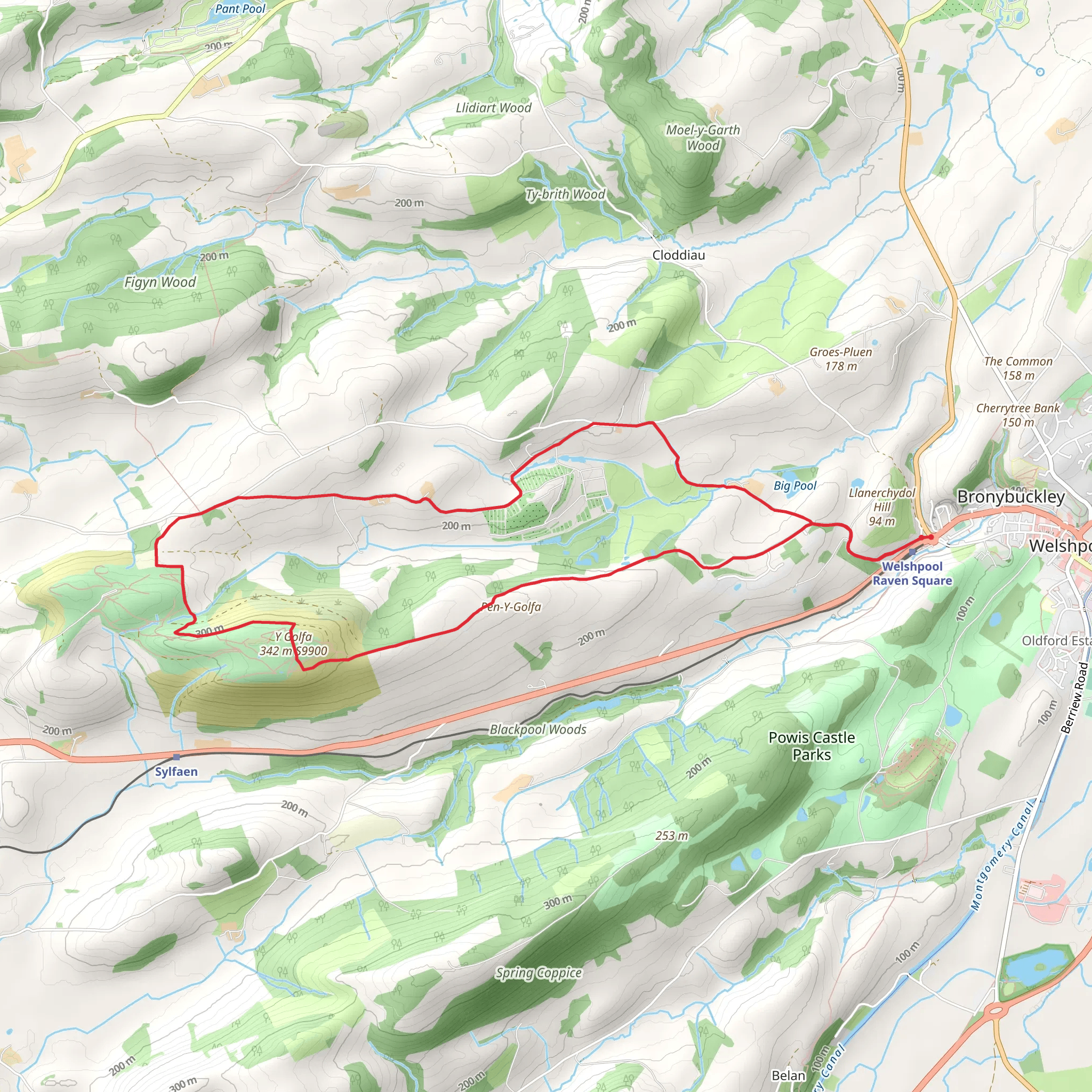 The Dingle and Y Golfa from Welshpool mobile static map