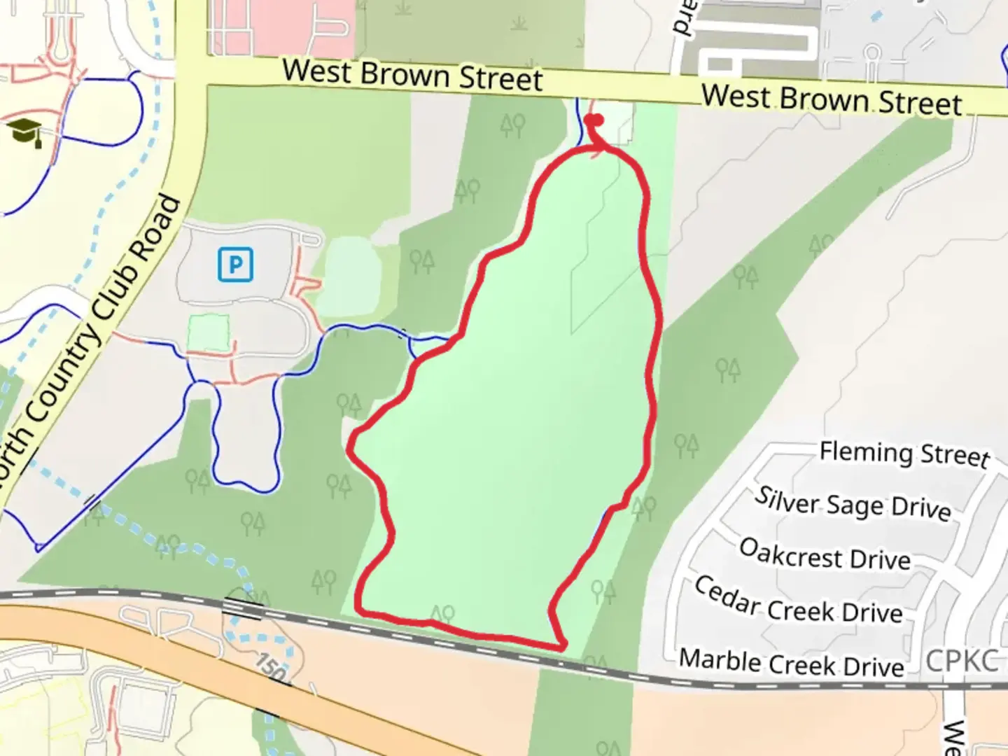 An image depicting the trail Municipal Complex Loop Trail and its surrounding area.