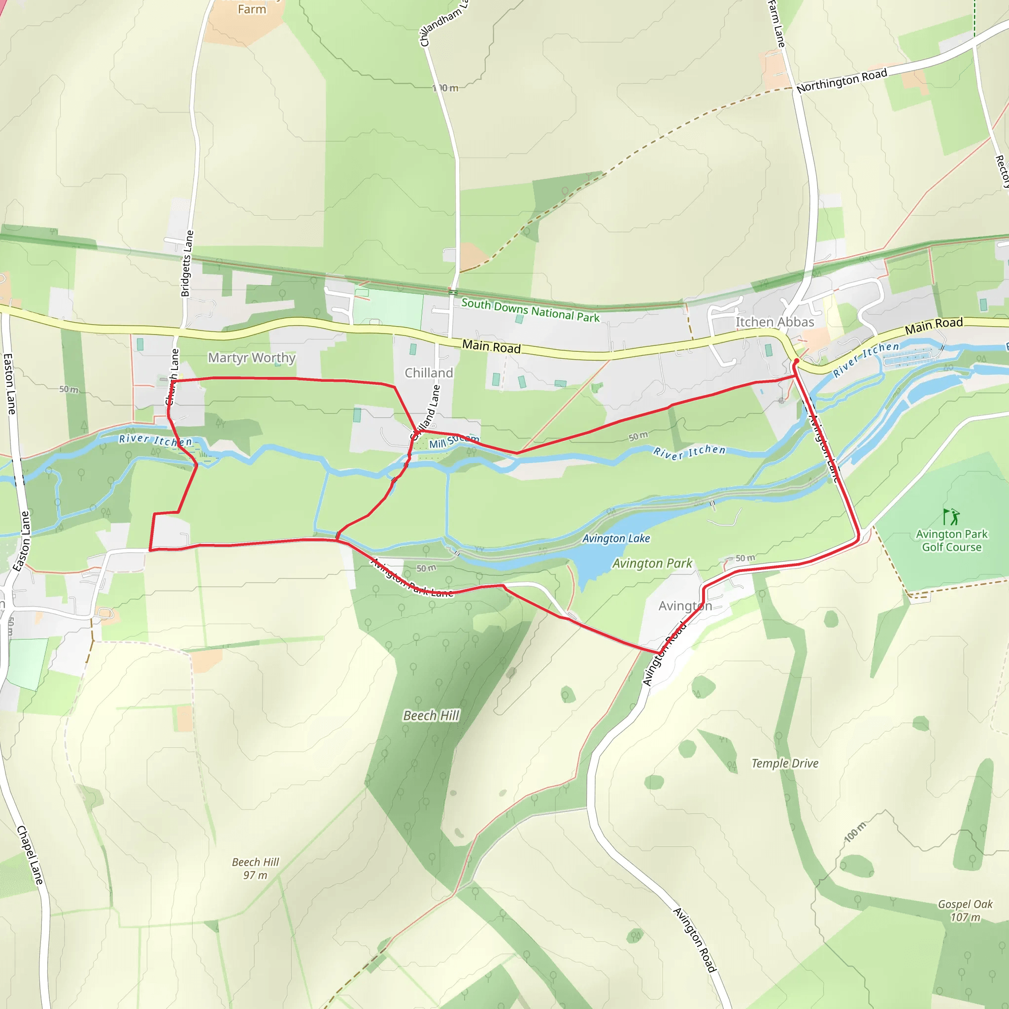 River Itchen Circular Walk - 1 mobile static map
