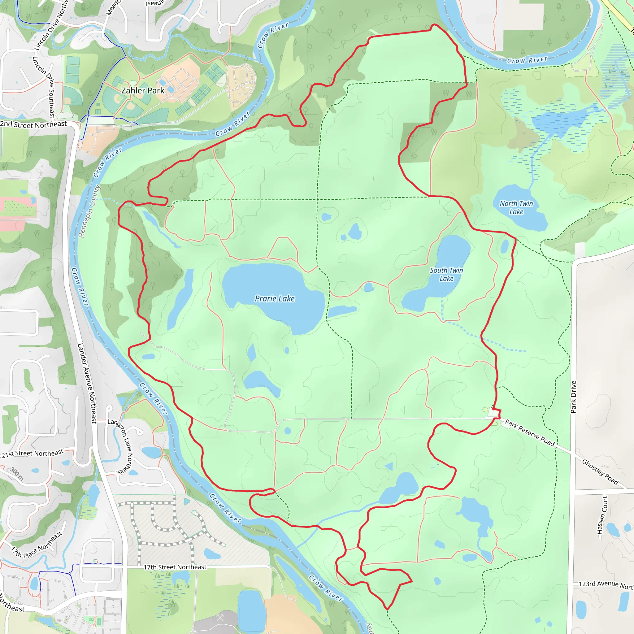 Prarie Lake and South Twin Lake Loop - Crow-Hassan Park Reserve mobile static map