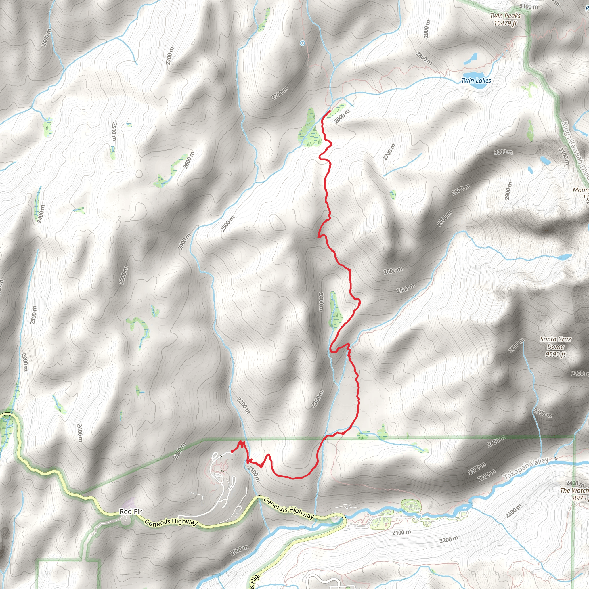 Wuksachi Trail and Twin Lakes Trail mobile static map