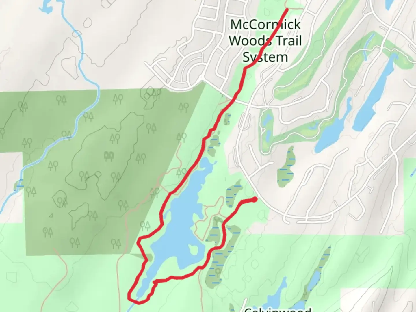 An image depicting the trail McCormick Woods Trail System and Big Pond Trail and its surrounding area.