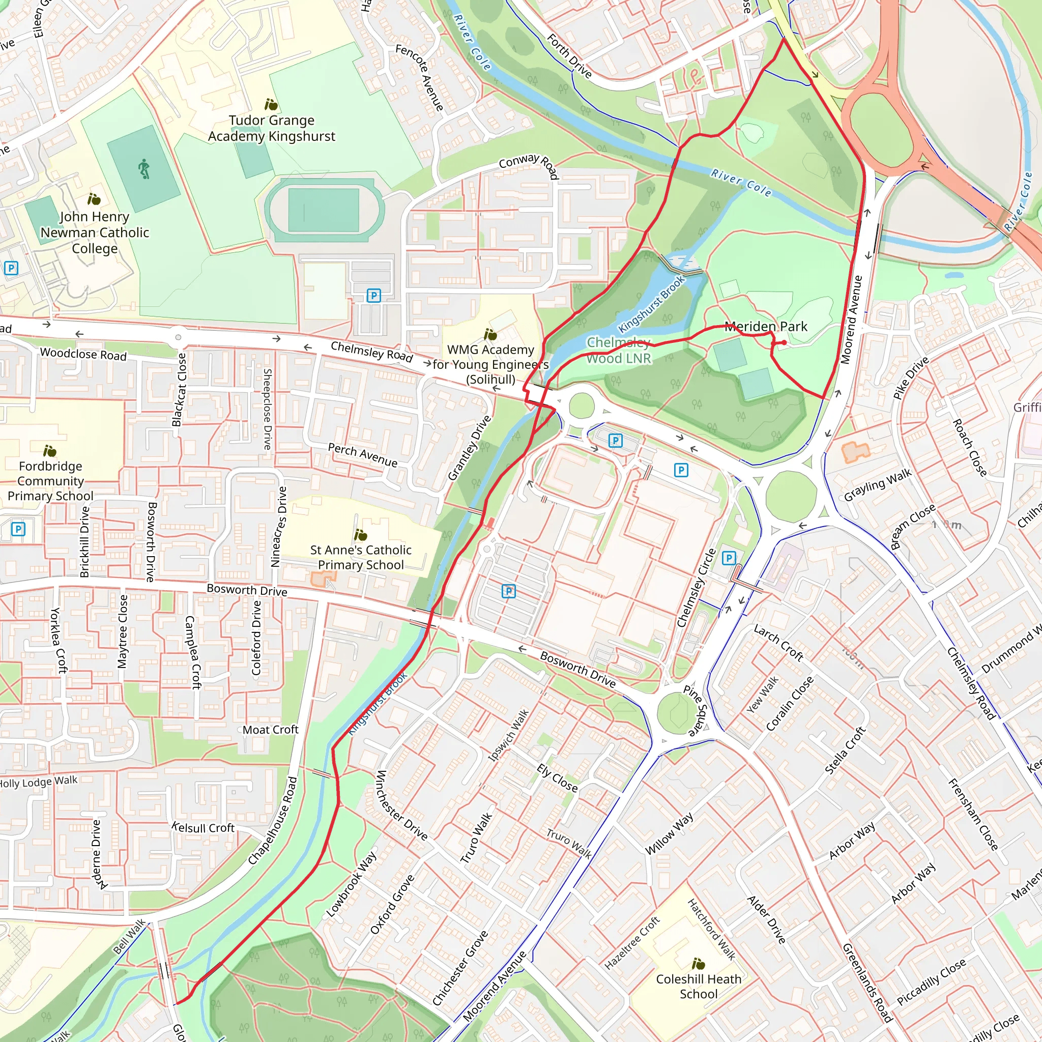 Meriden Park and Kingshurst Brook mobile static map