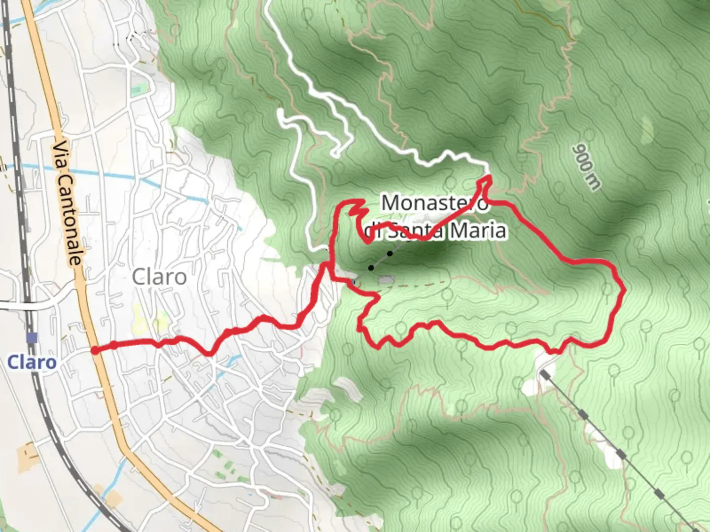 An image depicting the trail Claro e il suo Monastero and its surrounding area.