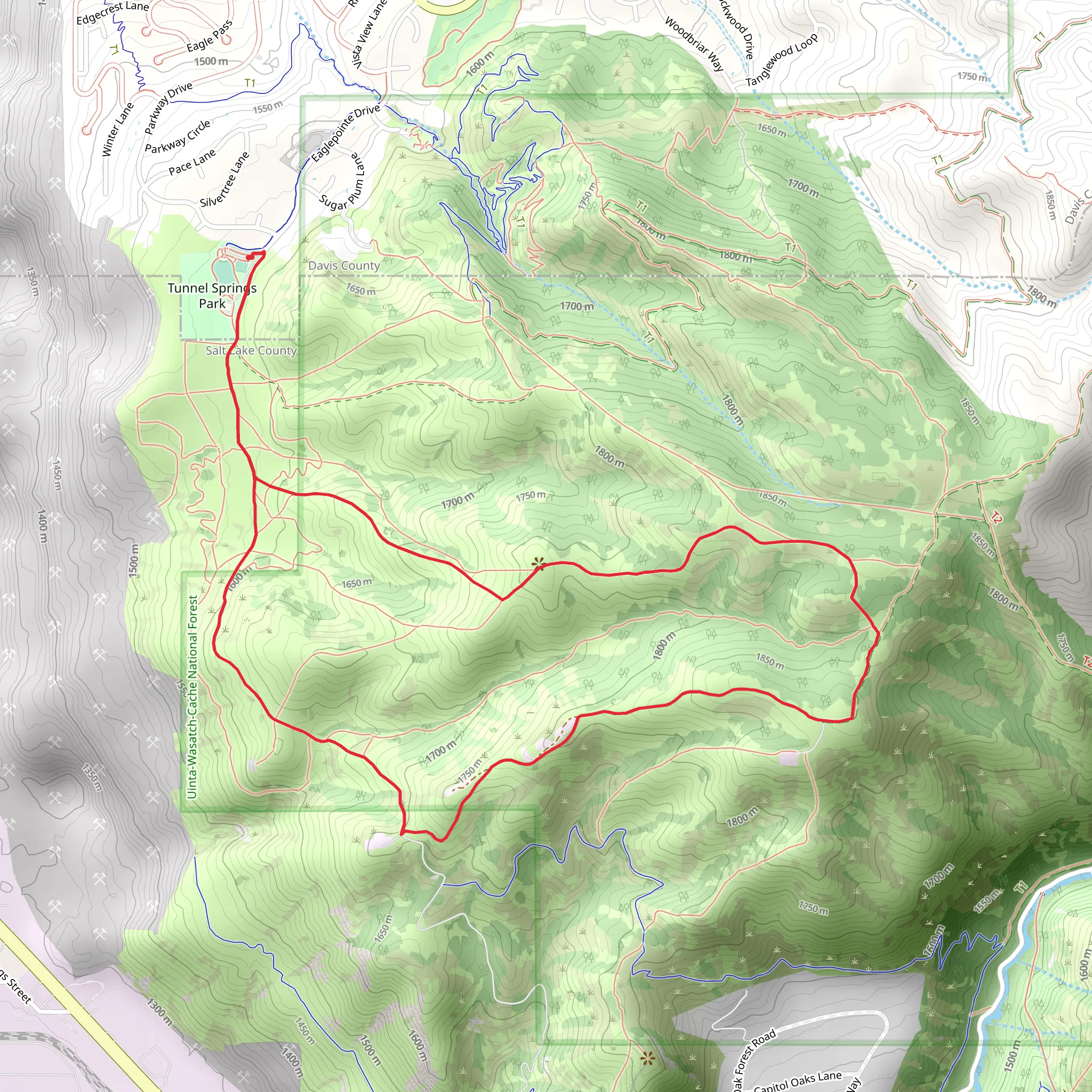 Terraces Trail, North City Creek Ridge Fire Road and Tower Connector Loop mobile static map