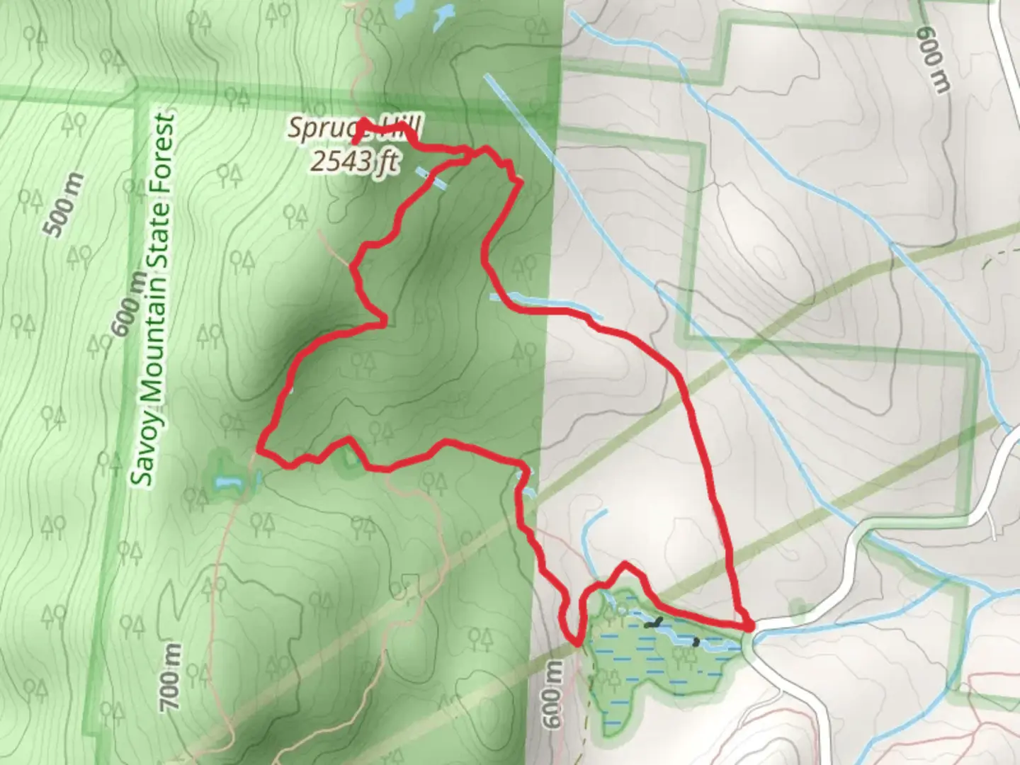 An image depicting the trail Spruce Hill Loop via Busby Trail and its surrounding area.