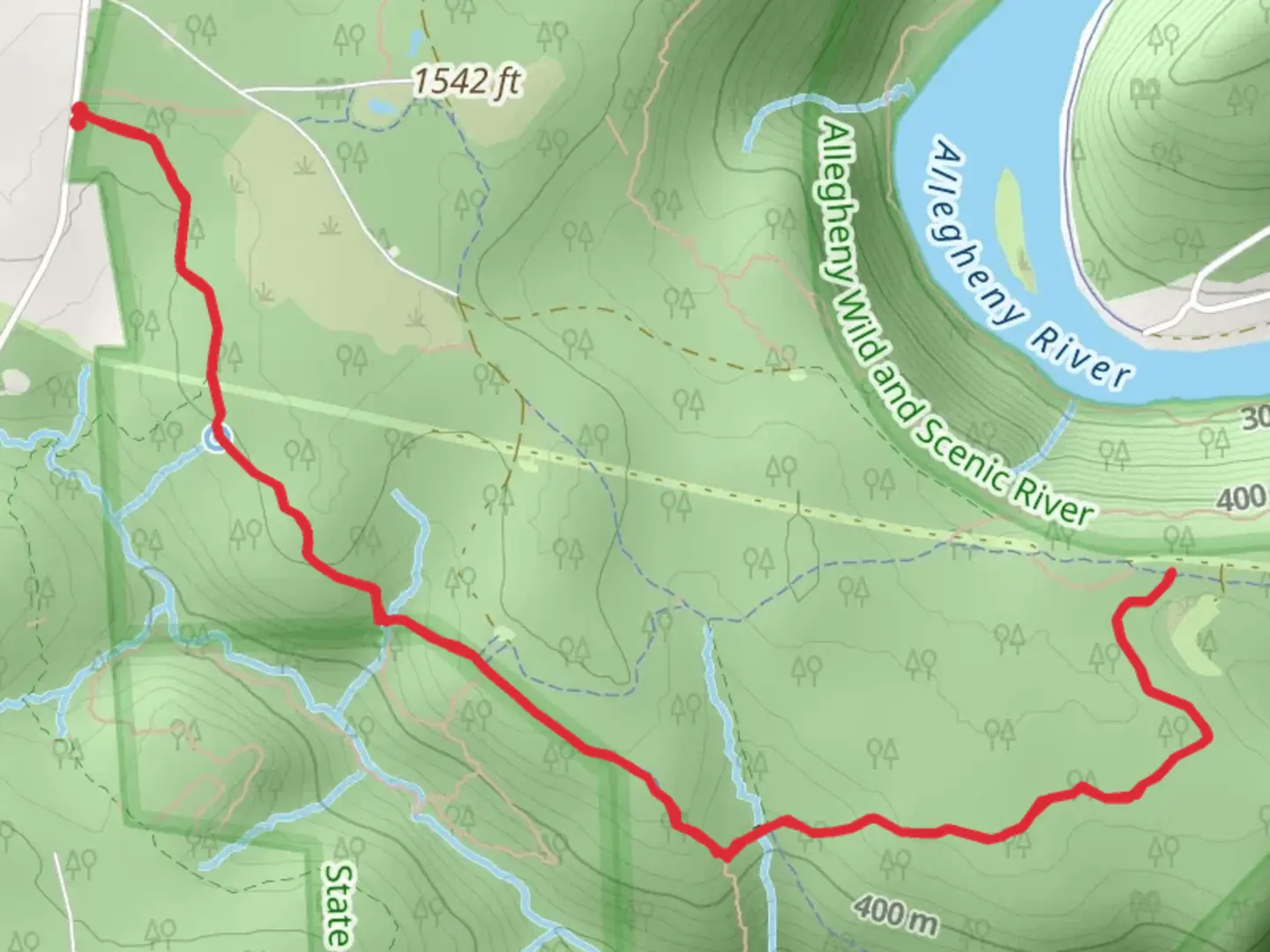 An image depicting the trail Kittanning State Forest and its surrounding area.