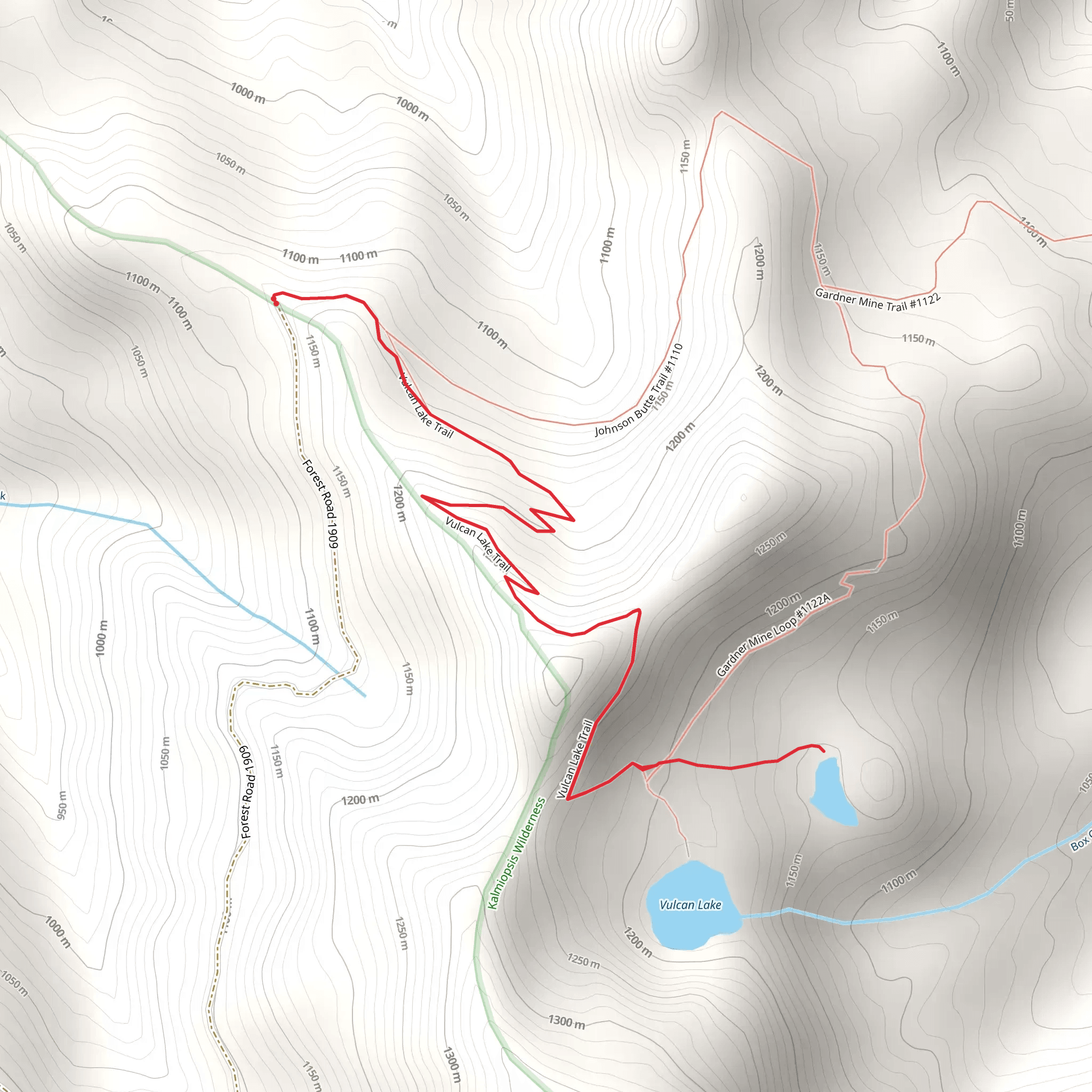 Little Vulcan Lake via Vulcan Lake Trail mobile static map