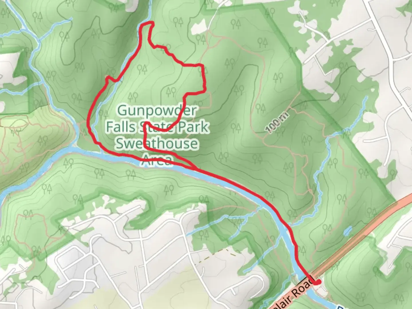 An image depicting the trail Sweathouse and Stocksdale Loop Trail and its surrounding area.