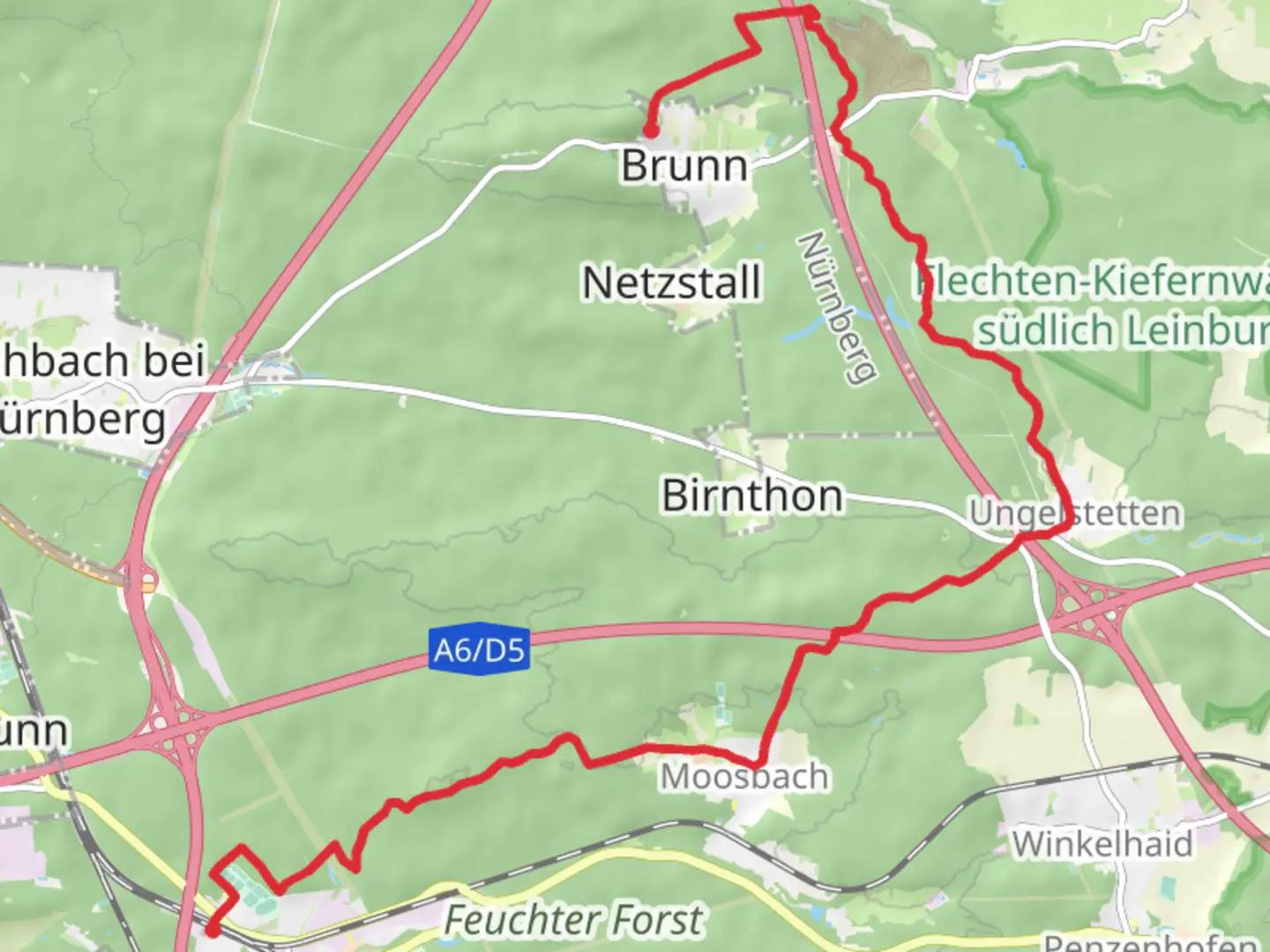 An image depicting the trail Brunn to Feucht Walk and its surrounding area.