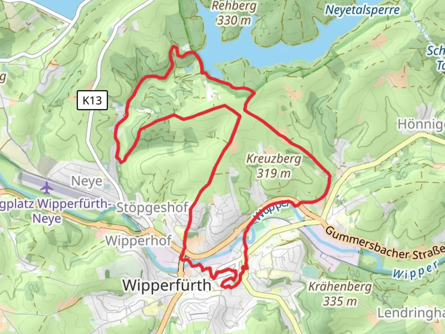 An image depicting the trail Neye via Heimatweg and its surrounding area.