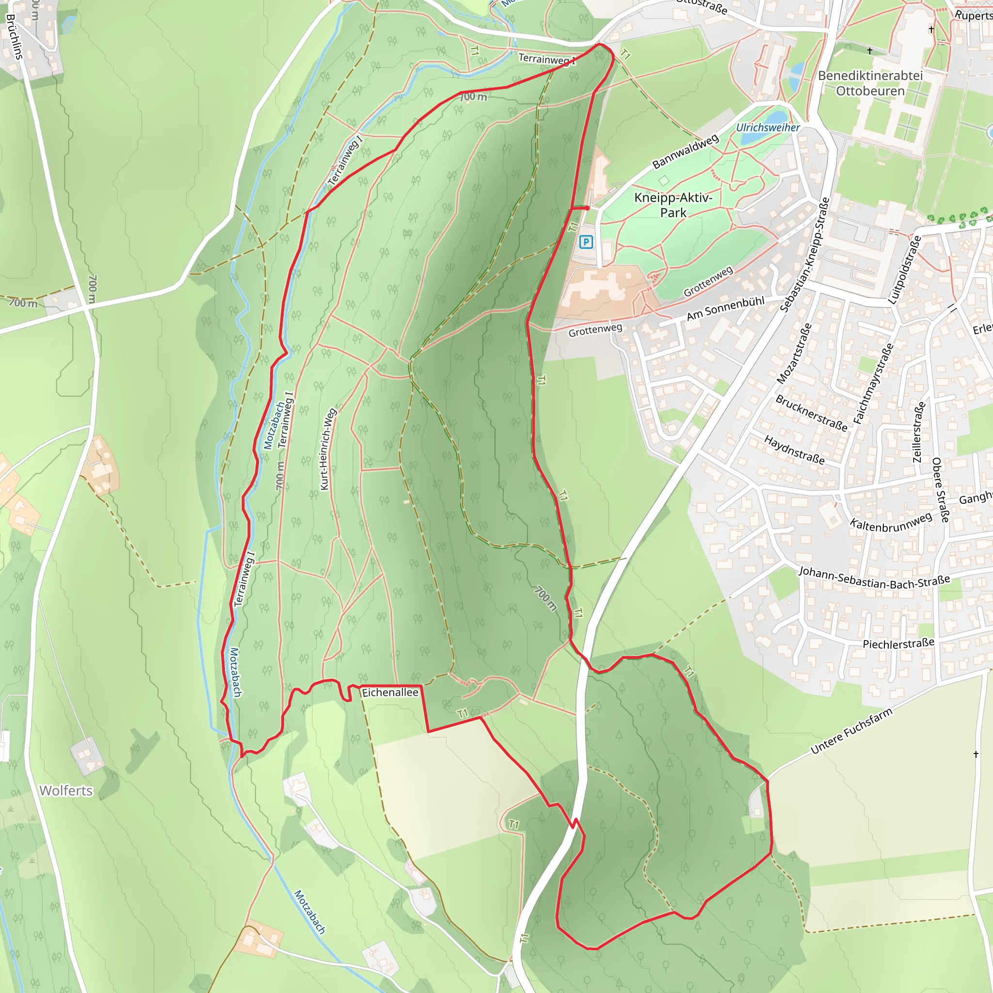 Volkssternwarte and Wassertretanlage Loop via Terrainweg I mobile static map