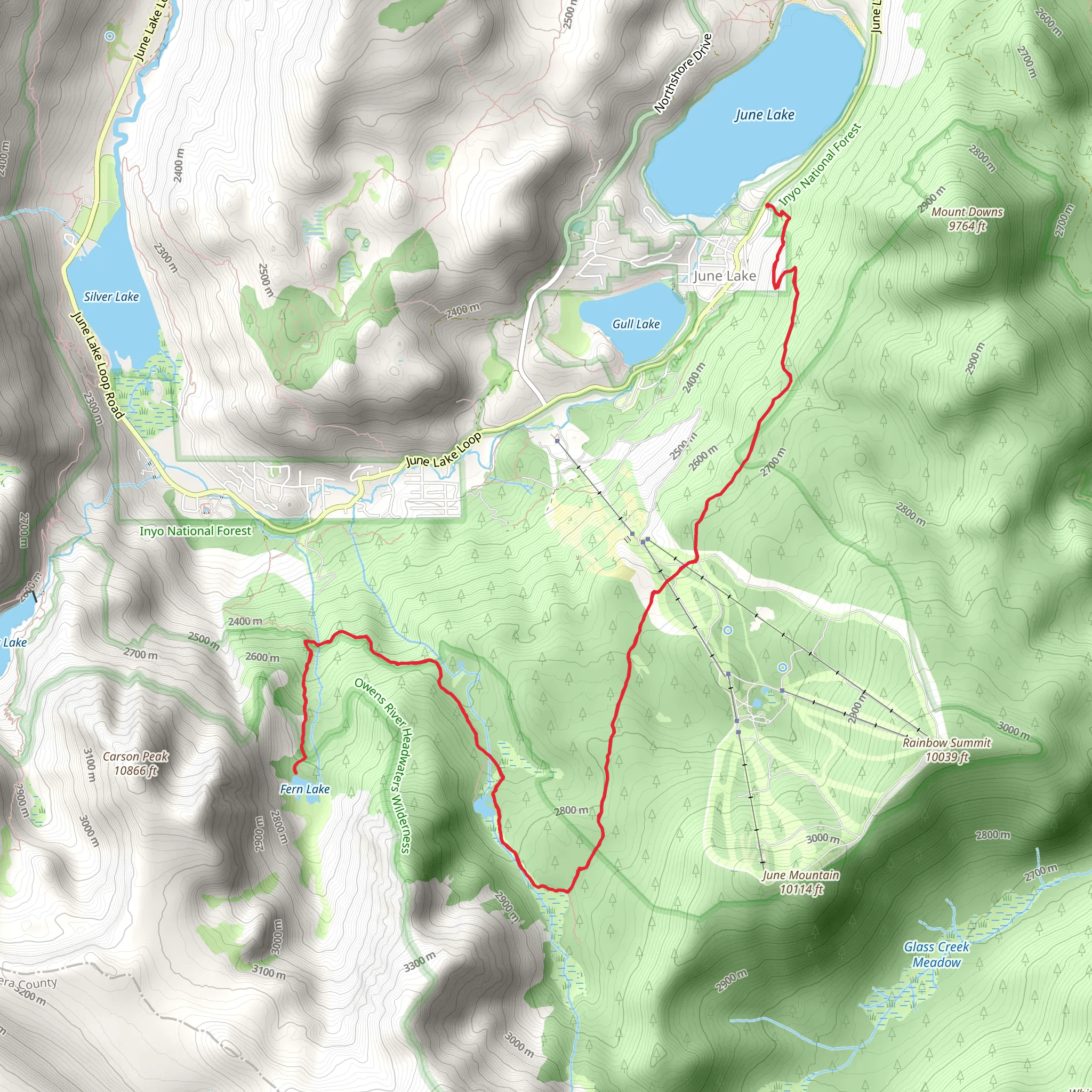 Fern and Yost Lake via June Lake Trail mobile static map