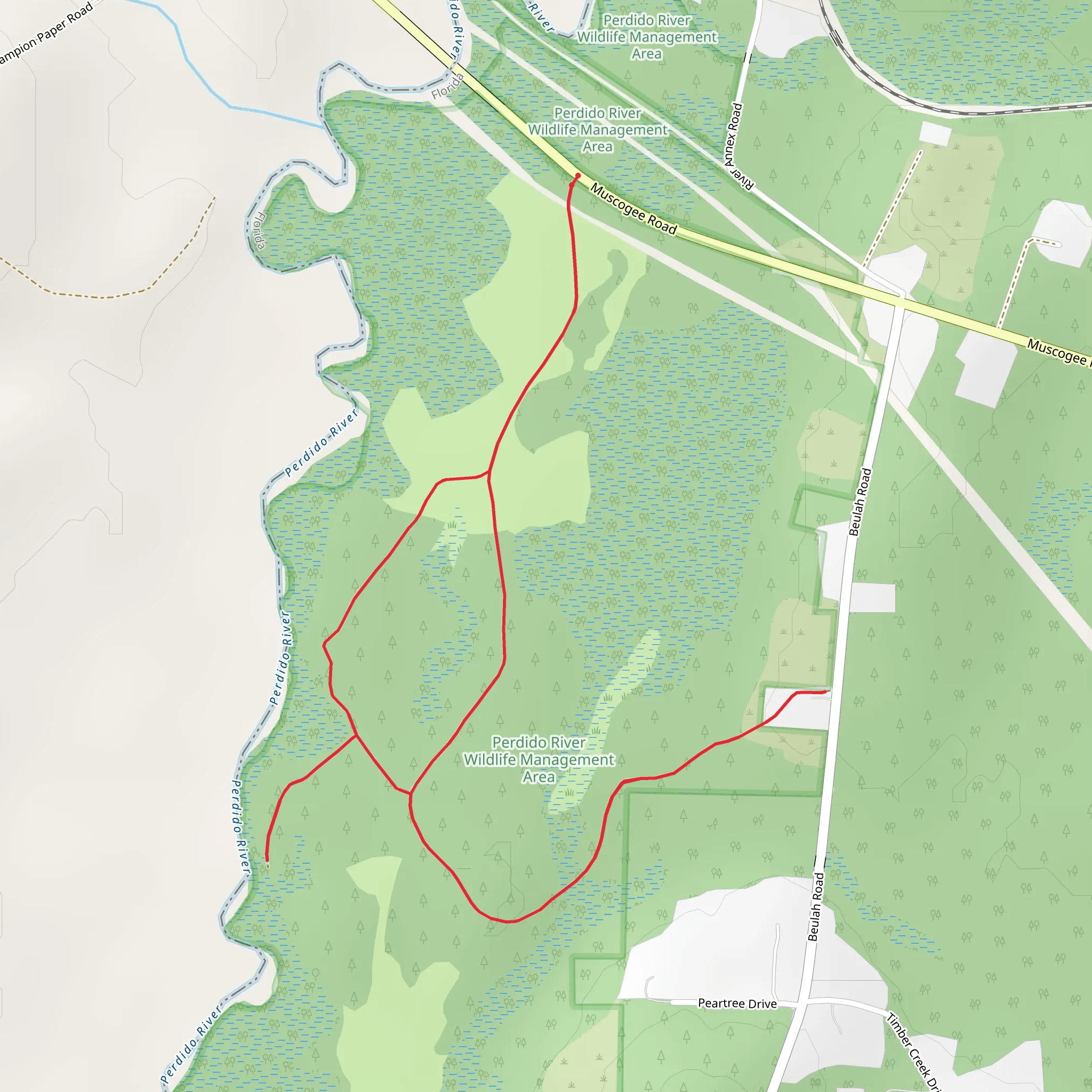 Loop beside Perdido River - Muscogee Road mobile static map