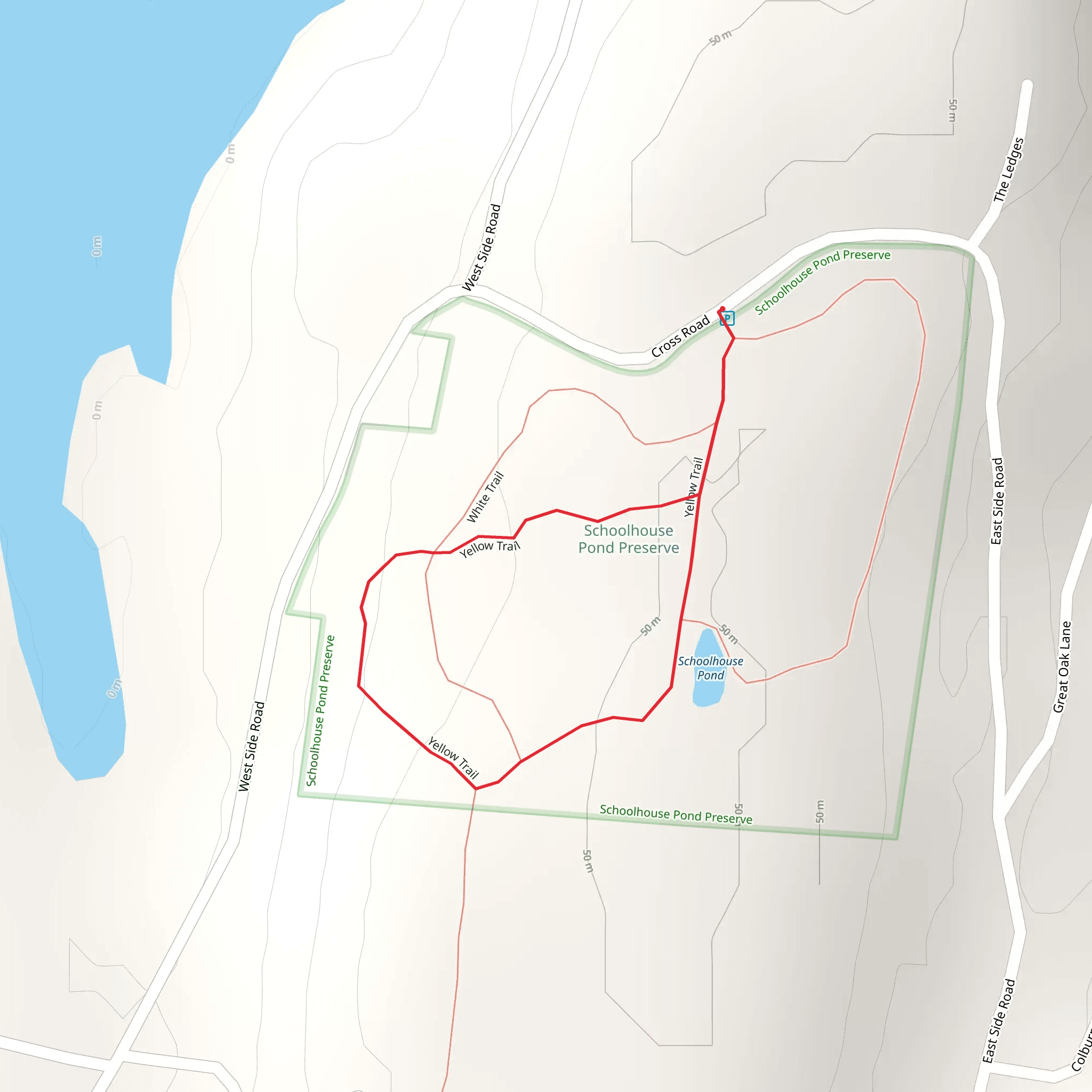 Schoolhouse Pond via White and Yellow Trail mobile static map